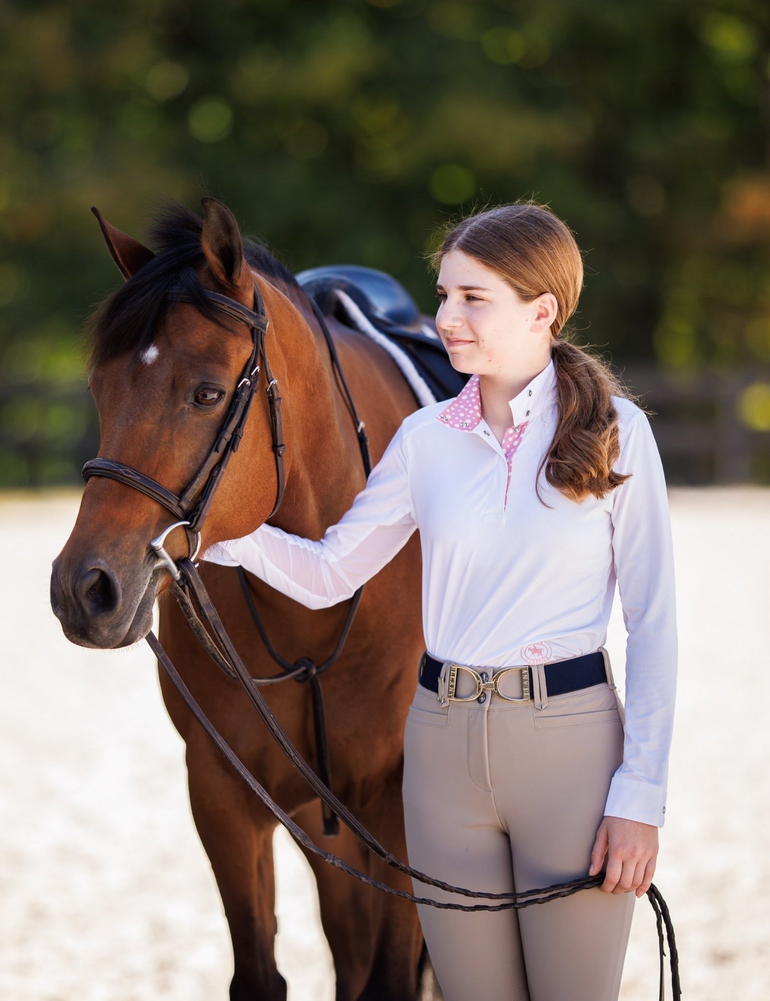 Essex Classics Daisy Delight Girls Talent Yarn Wrap Collar Long Sleeve Show Shirt - Essex Classics - Equiluxe Tack