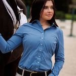 Essex Classics Dora II Schooling Shirt - Blue with Golden Snaffle Trim - Essex Classics - Equiluxe Tack