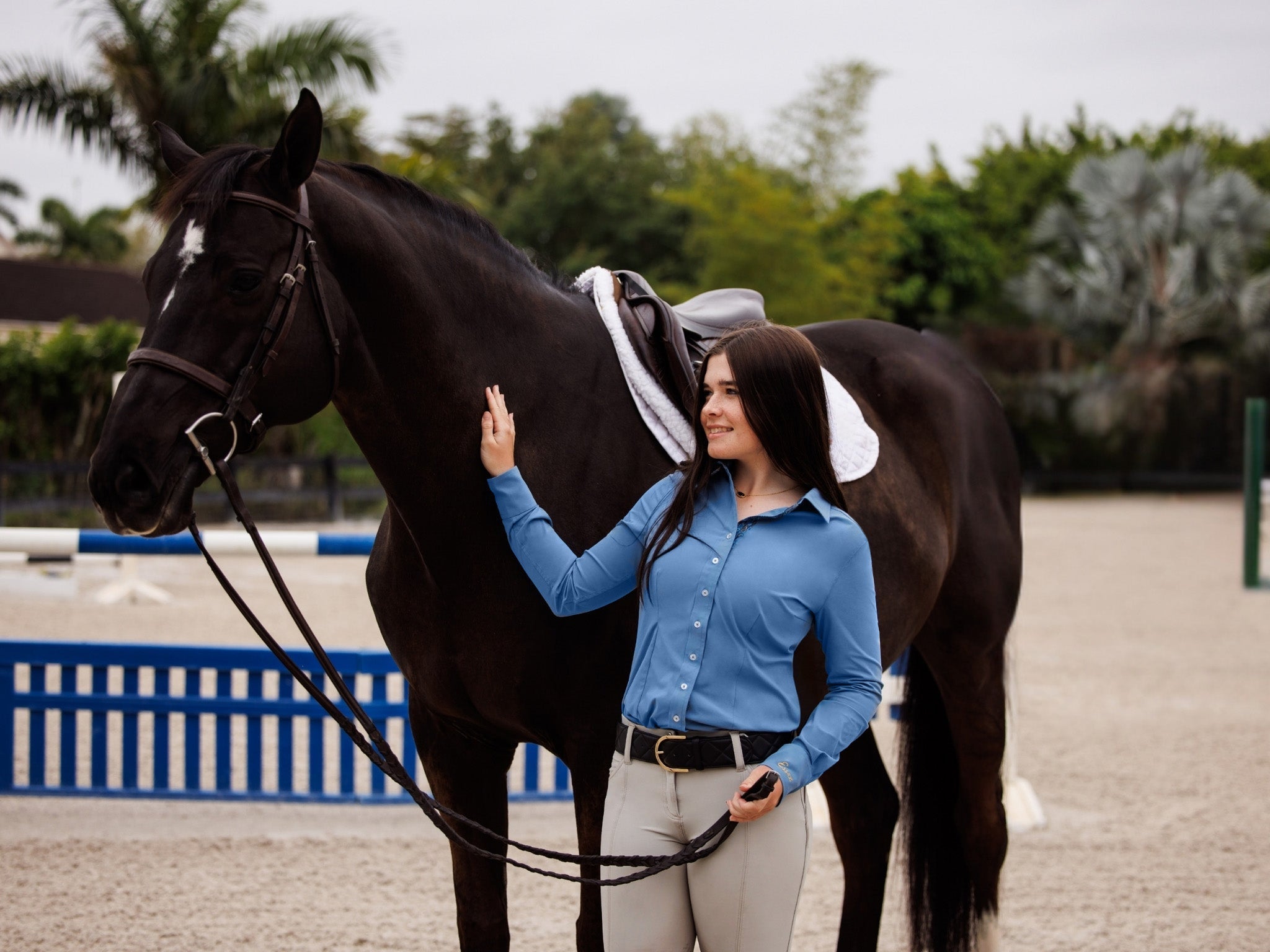 Essex Classics Dora II Schooling Shirt - Blue with Golden Snaffle Trim - Essex Classics - Equiluxe Tack