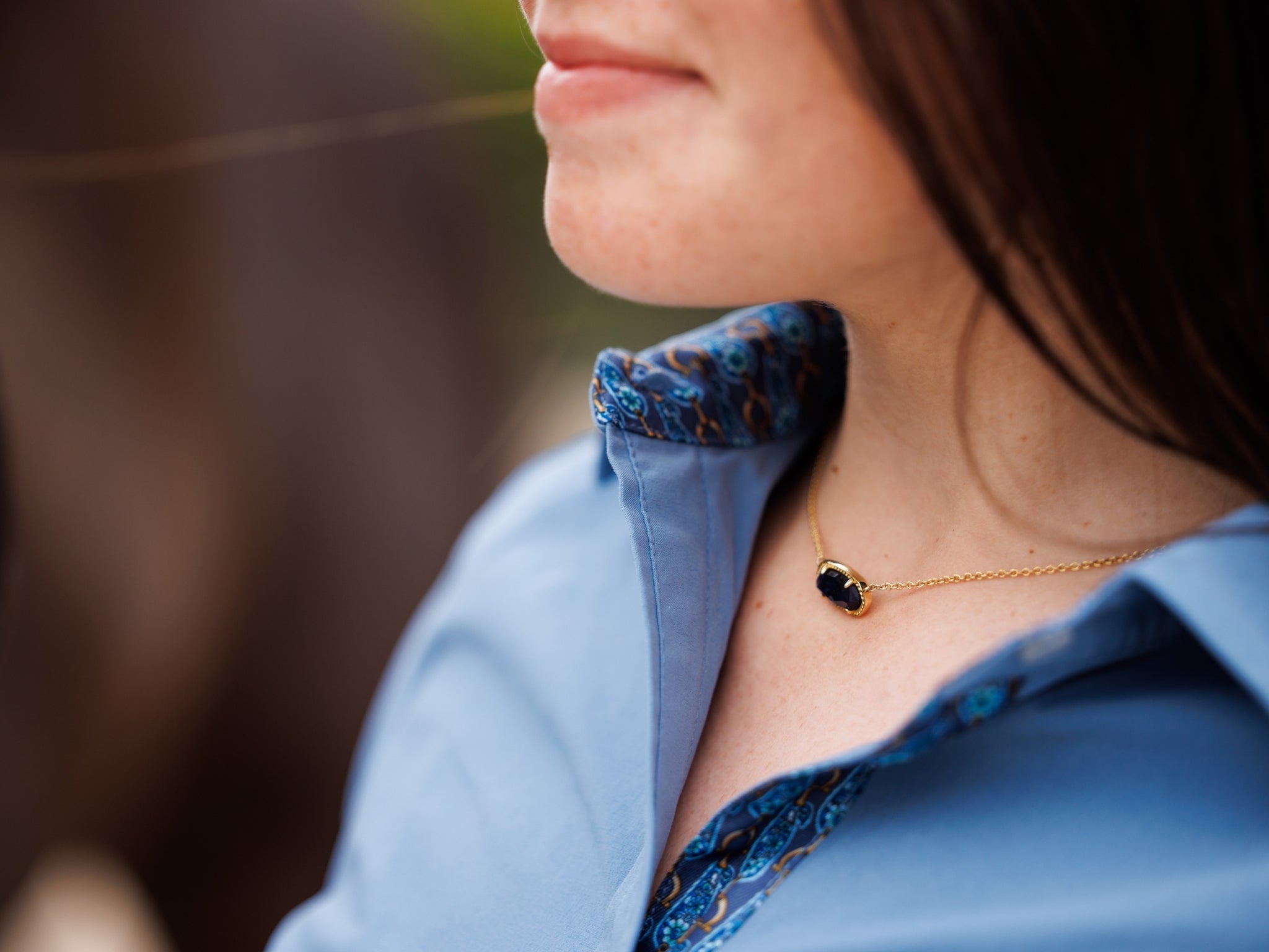 Essex Classics Dora II Schooling Shirt - Blue with Golden Snaffle Trim - Essex Classics - Equiluxe Tack