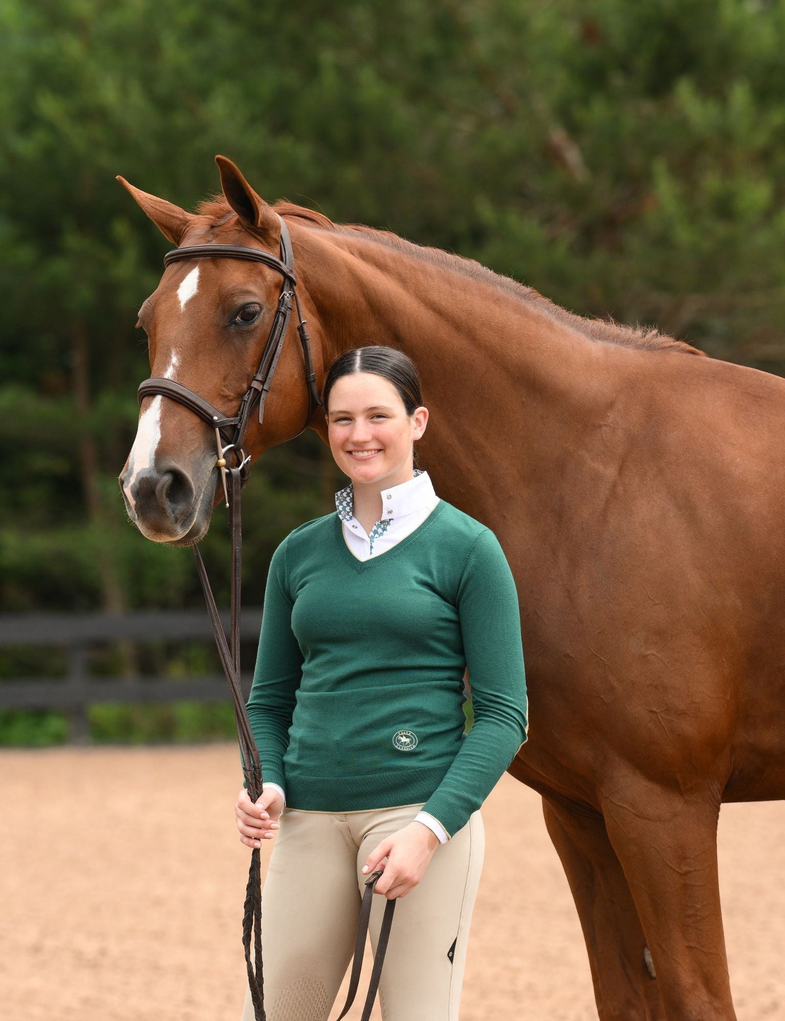 Essex Classics Emerald Green with Gold Trey V - Neck Sweater - Essex Classics - Equiluxe Tack