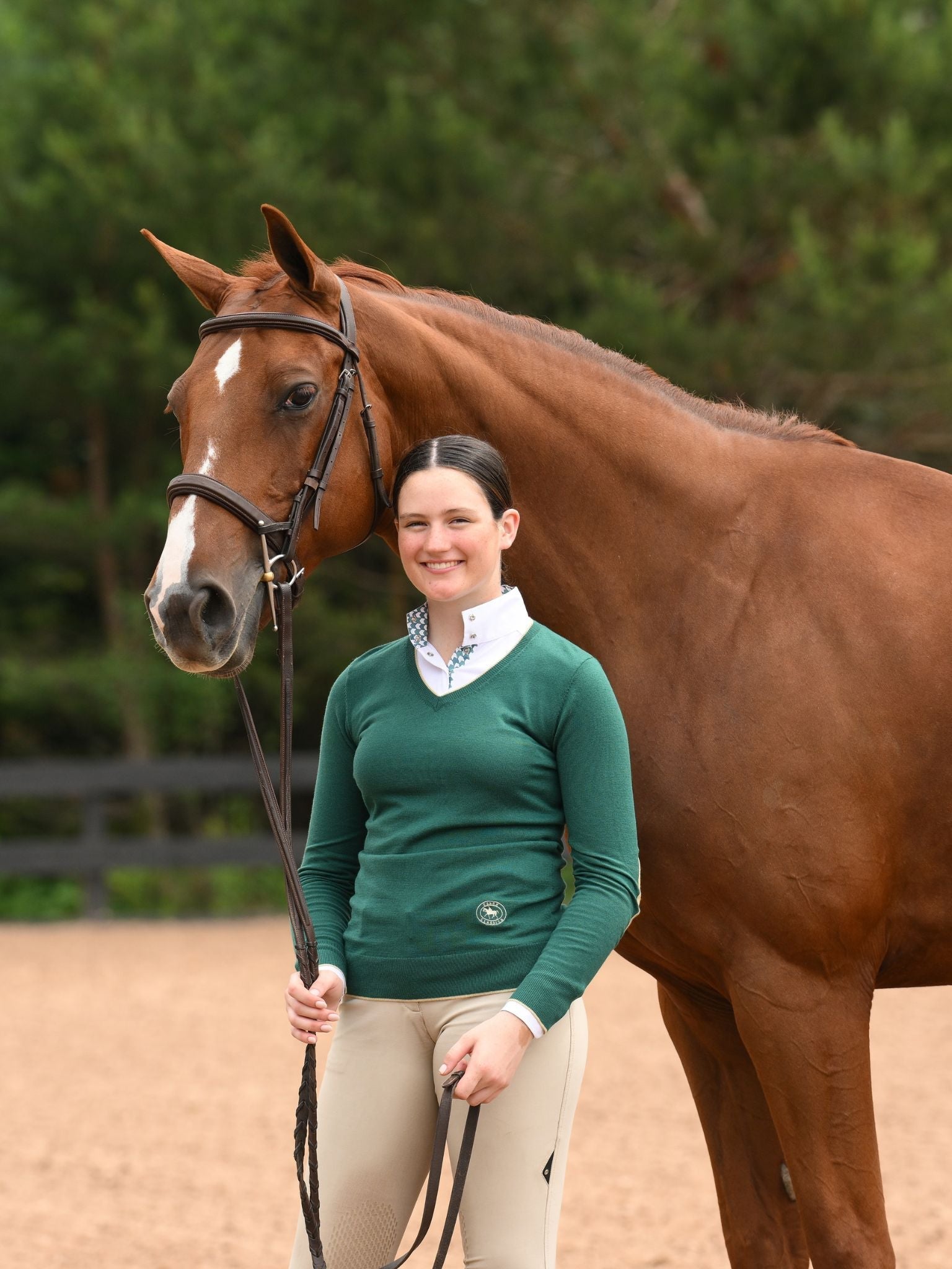Essex Classics Emerald Green with Gold Trey V - Neck Sweater - Essex Classics - Equiluxe Tack