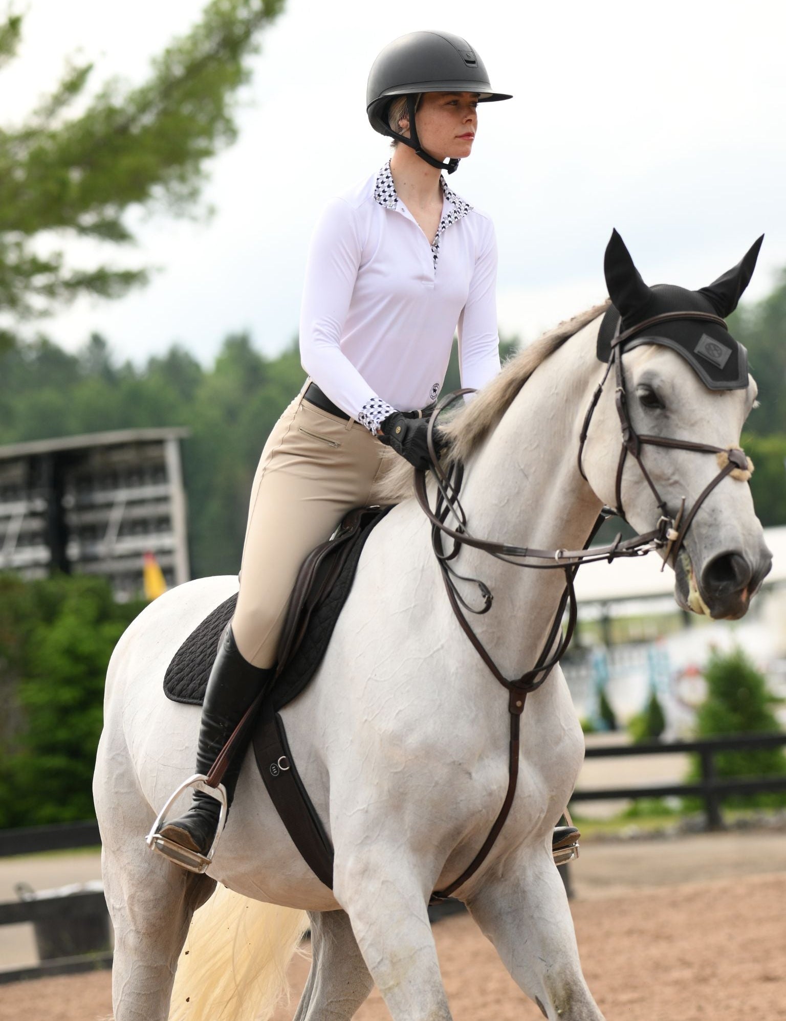 Essex Classics Geometric Ladies Talent Yarn Straight Collar Long Sleeve Show Shirt - Black - Essex Classics - Equiluxe Tack