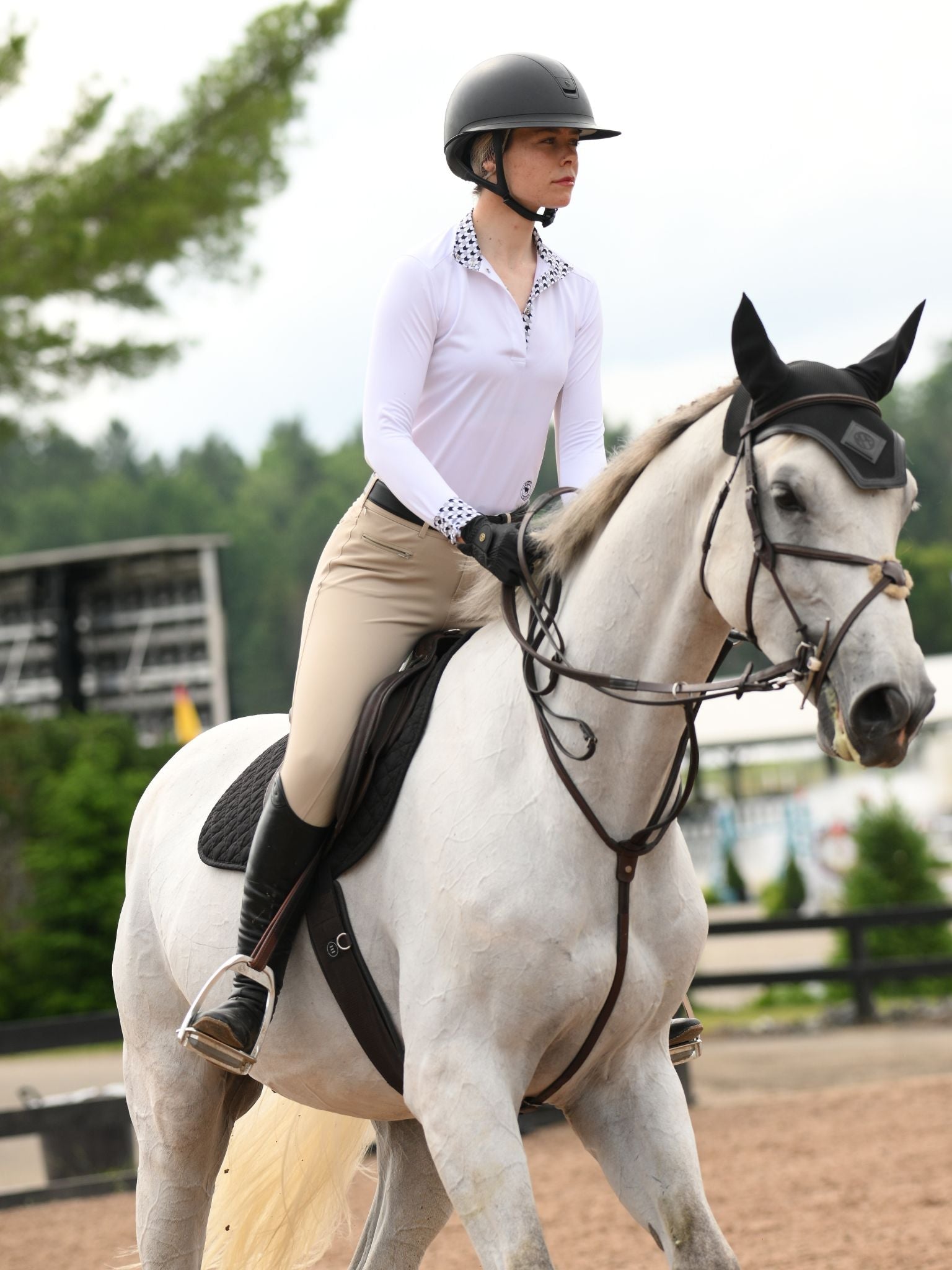Essex Classics Geometric Ladies Talent Yarn Straight Collar Long Sleeve Show Shirt - Black - Essex Classics - Equiluxe Tack