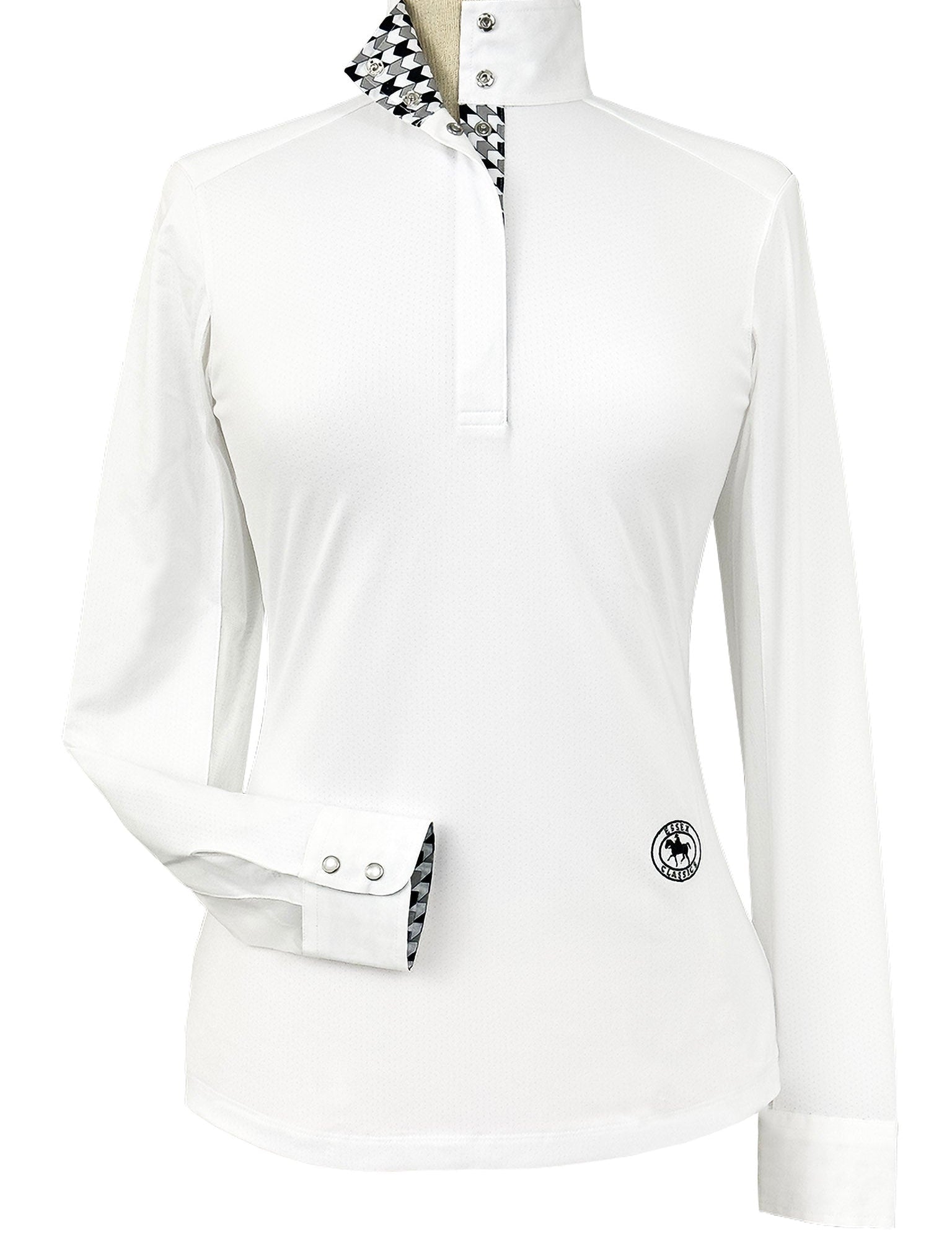 Essex Classics Geometric Ladies Talent Yarn Straight Collar Long Sleeve Show Shirt - Black - Essex Classics - Equiluxe Tack
