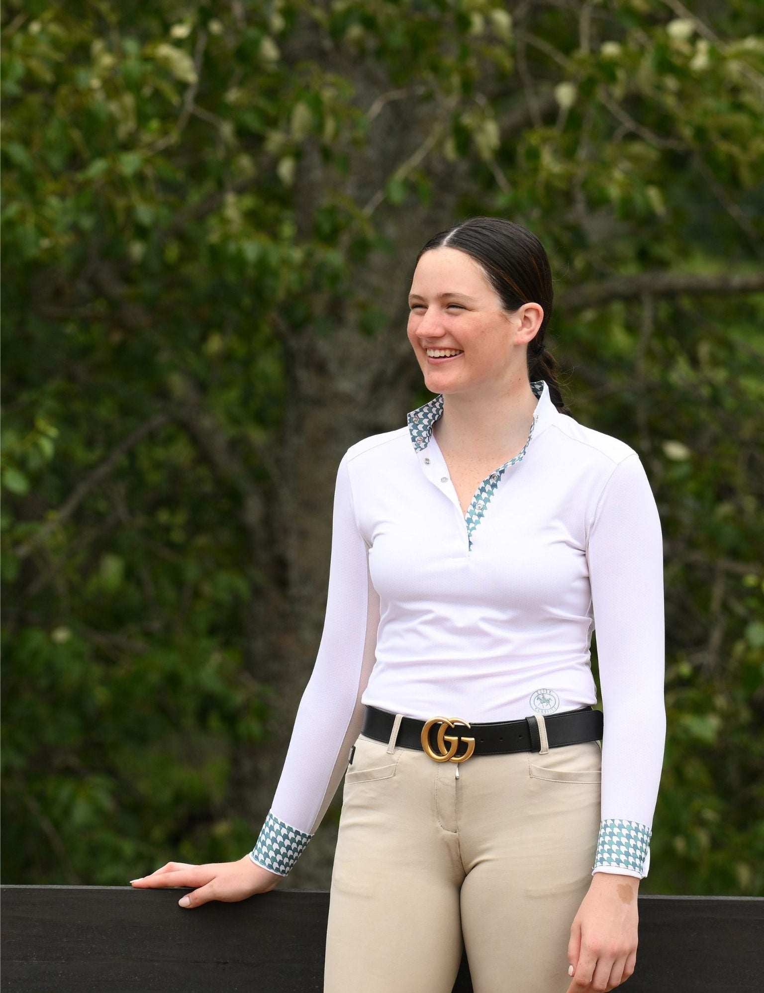 Essex Classics Geometric Ladies Talent Yarn Straight Collar Long Sleeve Show Shirt - Green - Essex Classics - Equiluxe Tack