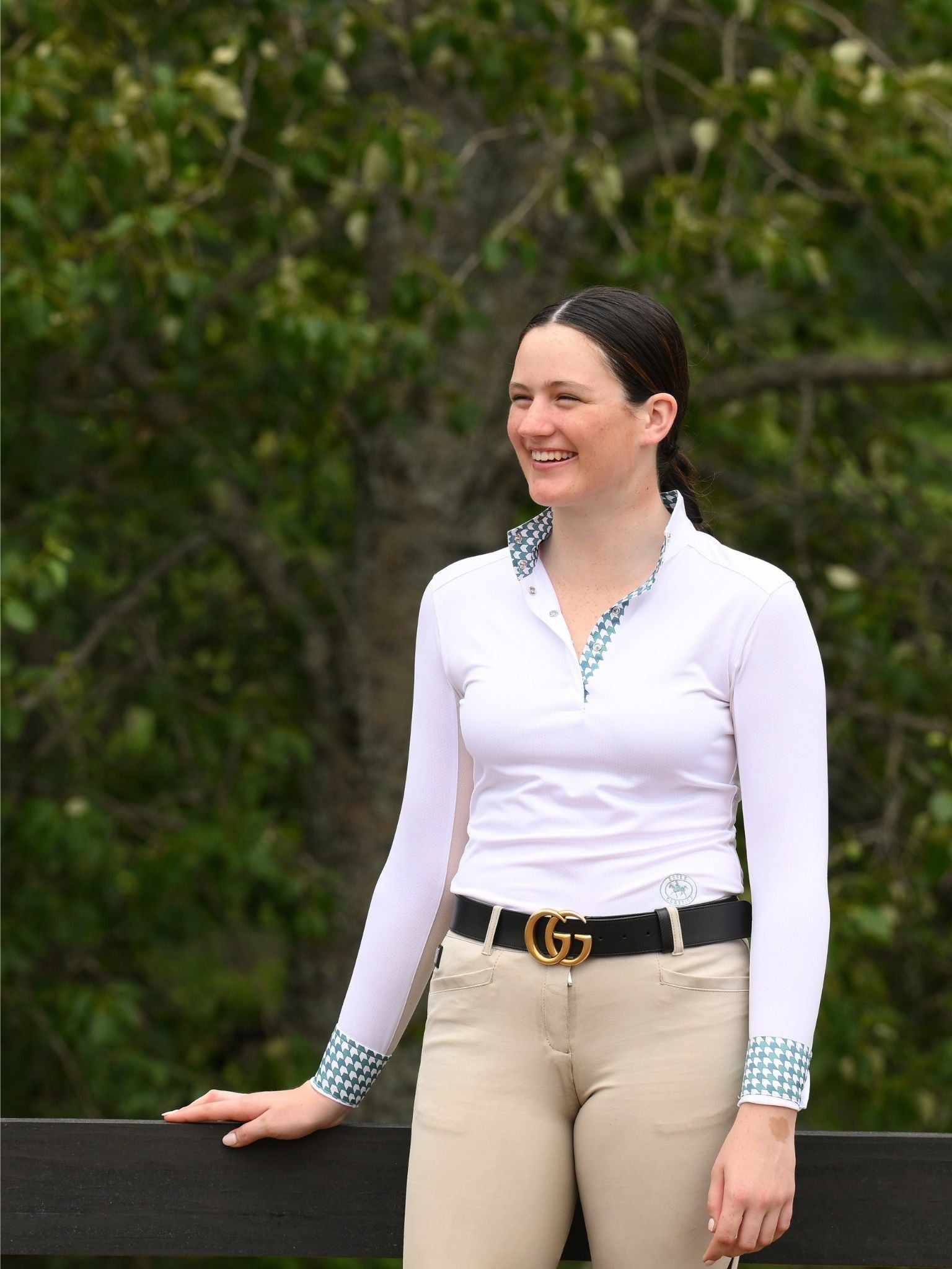 Essex Classics Geometric Ladies Talent Yarn Straight Collar Long Sleeve Show Shirt - Green - Essex Classics - Equiluxe Tack