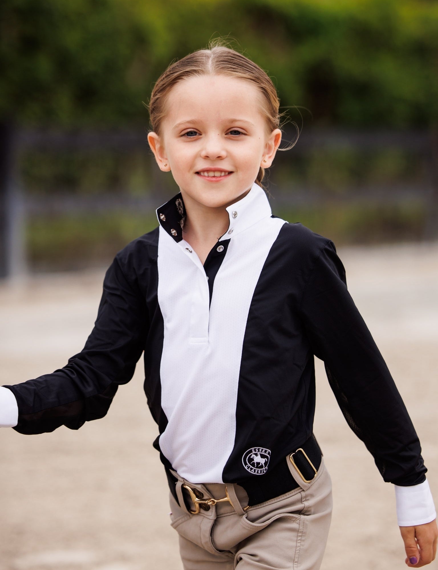 Essex Classics Girls "Luna II" Black Self - Trim Long Sleeve Performance Show Shirt - Essex Classics - Equiluxe Tack