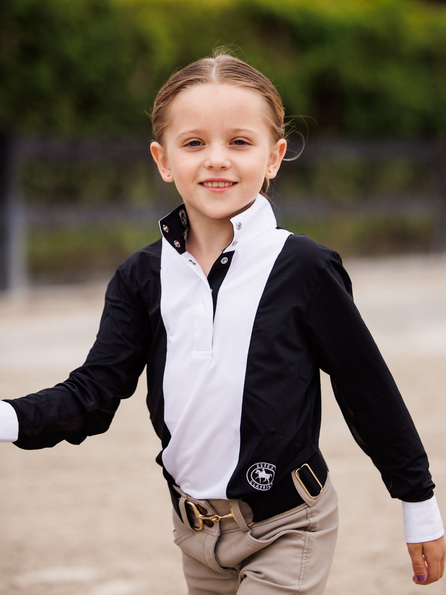 Essex Classics Girls "Luna II" Black Self - Trim Long Sleeve Performance Show Shirt - Essex Classics - Equiluxe Tack