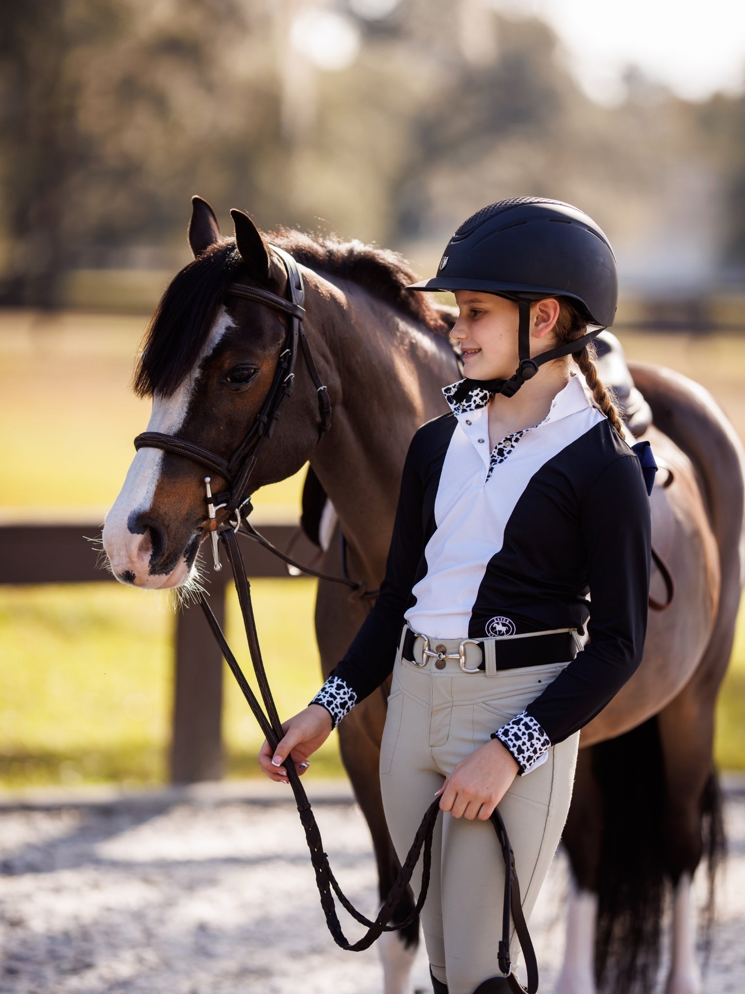 Essex Classics Girls "Luna II" Black with Cows Long Sleeve Performance Show Shirt - Essex Classics - Equiluxe Tack