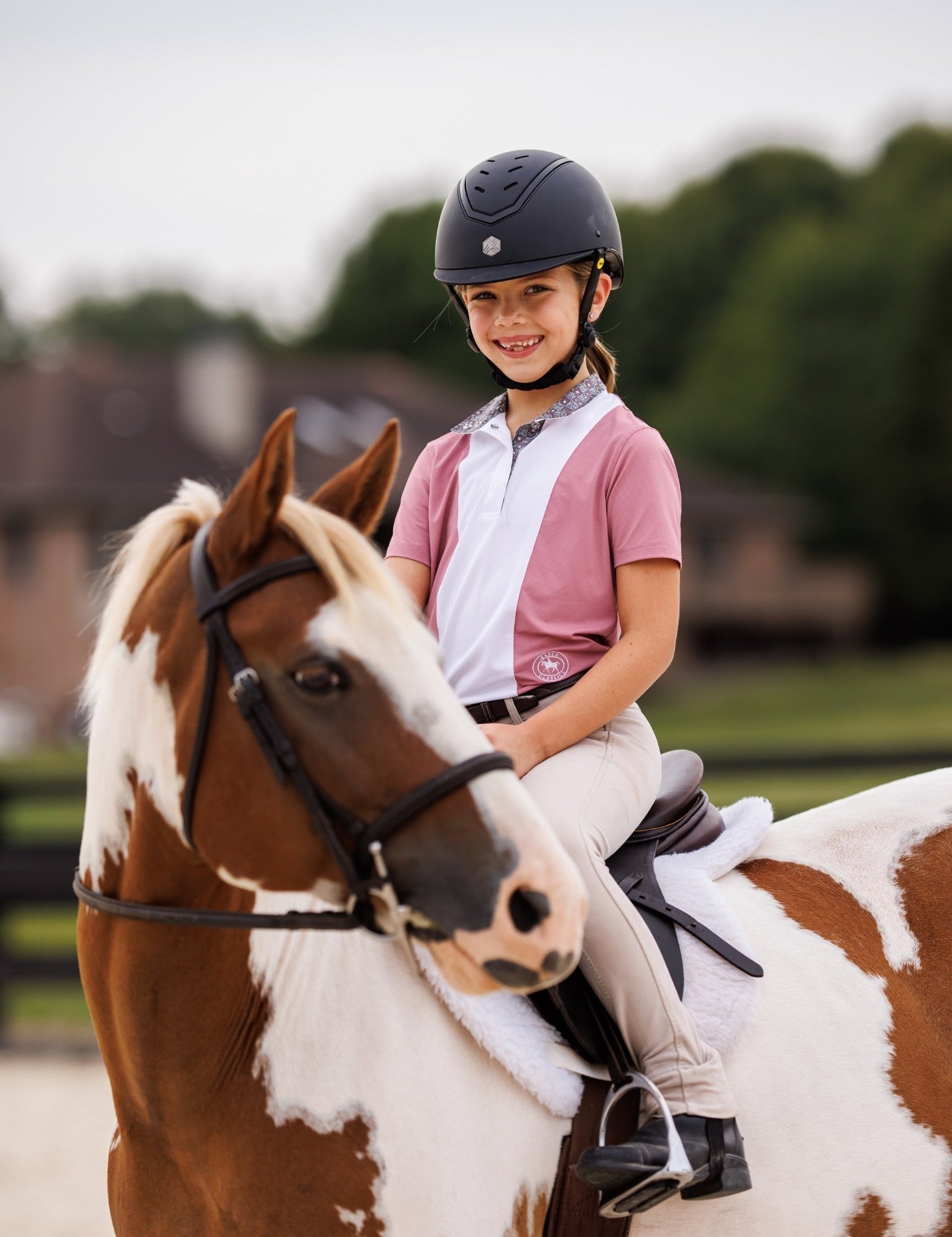 Essex Classics Girls "Luna II" Dark Pink Gallop Garden Short Sleeve Performance Show Shirt - Essex Classics - Equiluxe Tack