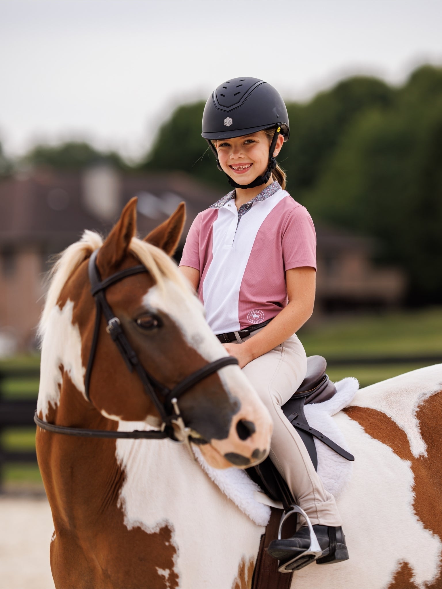 Essex Classics Girls "Luna II" Dark Pink Gallop Garden Short Sleeve Performance Show Shirt - Essex Classics - Equiluxe Tack