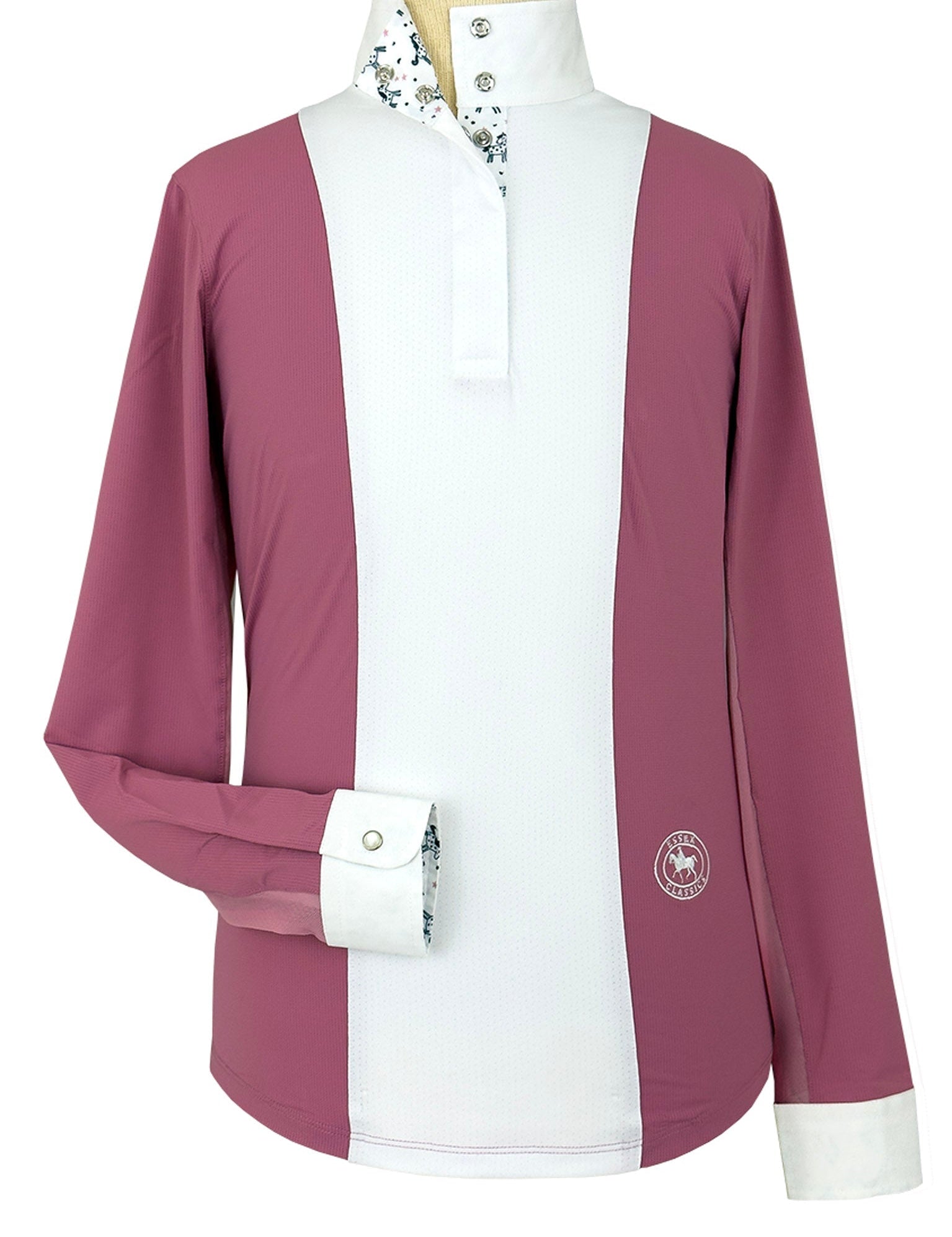 Essex Classics Girls "Luna II" Dark Pink with Unicorns Long Sleeve Performance Show Shirt - Essex Classics - Equiluxe Tack