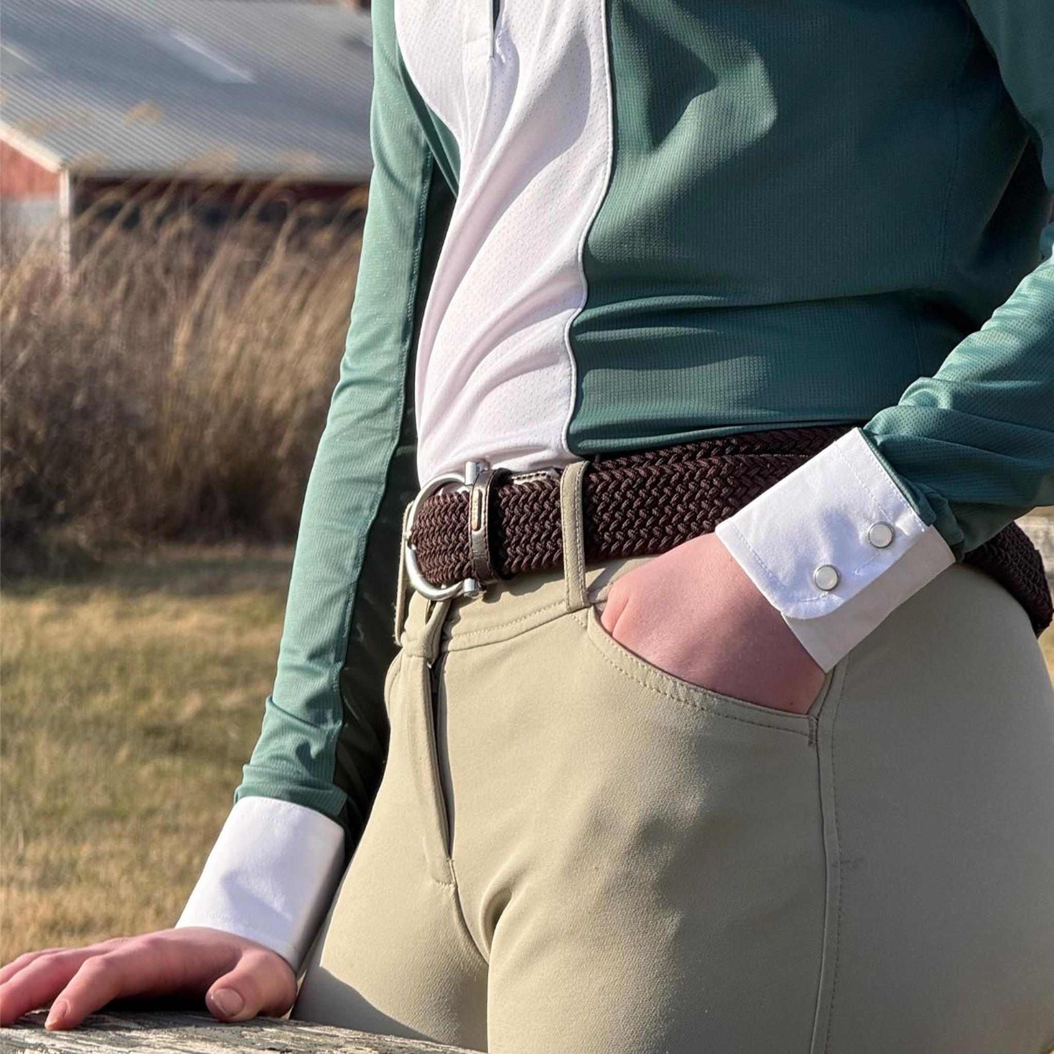 Essex Classics Girls "Luna II" Forest Green Self - Trim Long Sleeve Performance Show Shirt - Essex Classics - Equiluxe Tack
