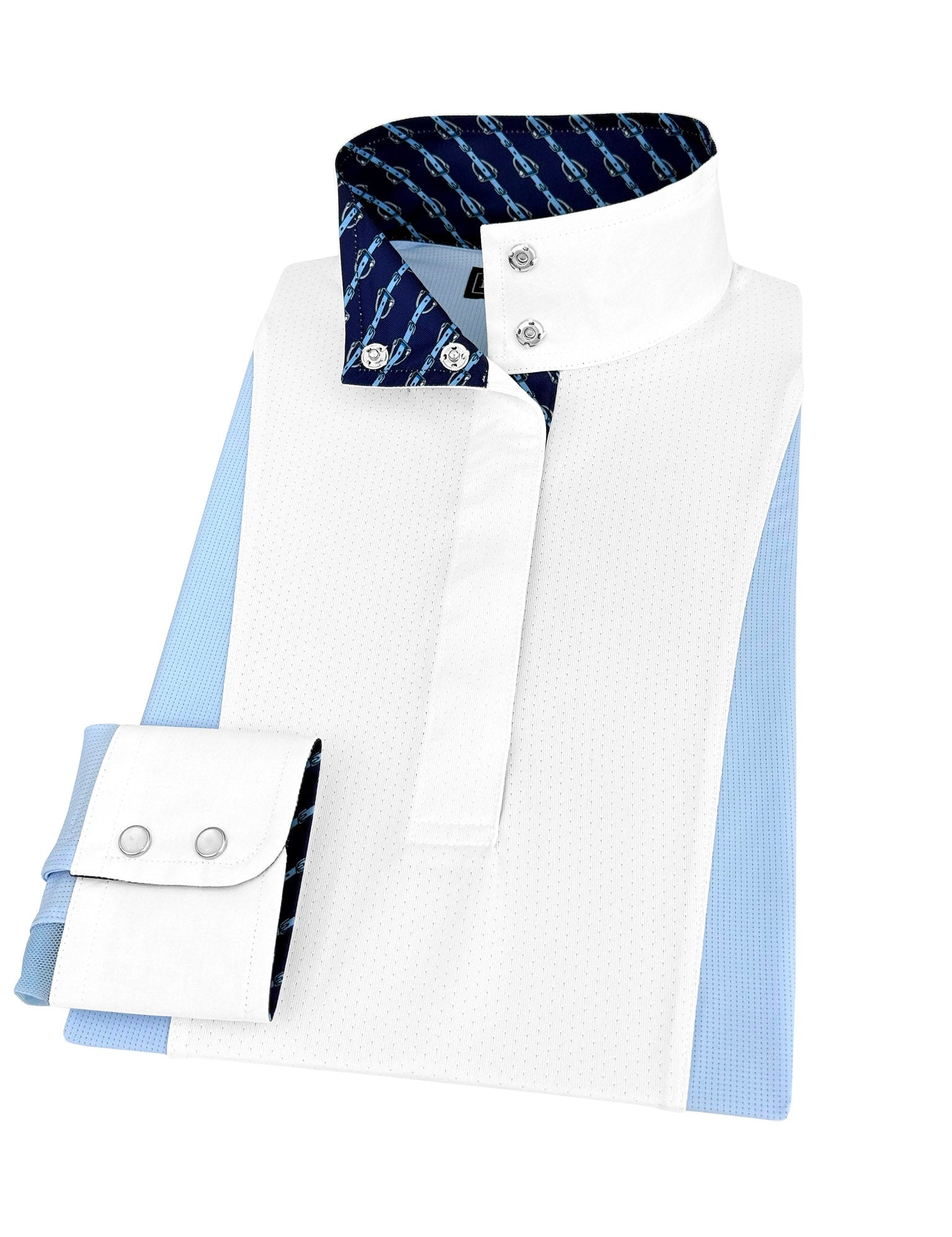 Essex Classics Girls "Luna II" Light Blue Long Sleeve Performance Show Shirt with Blue Checks Trim - Essex Classics - Equiluxe Tack