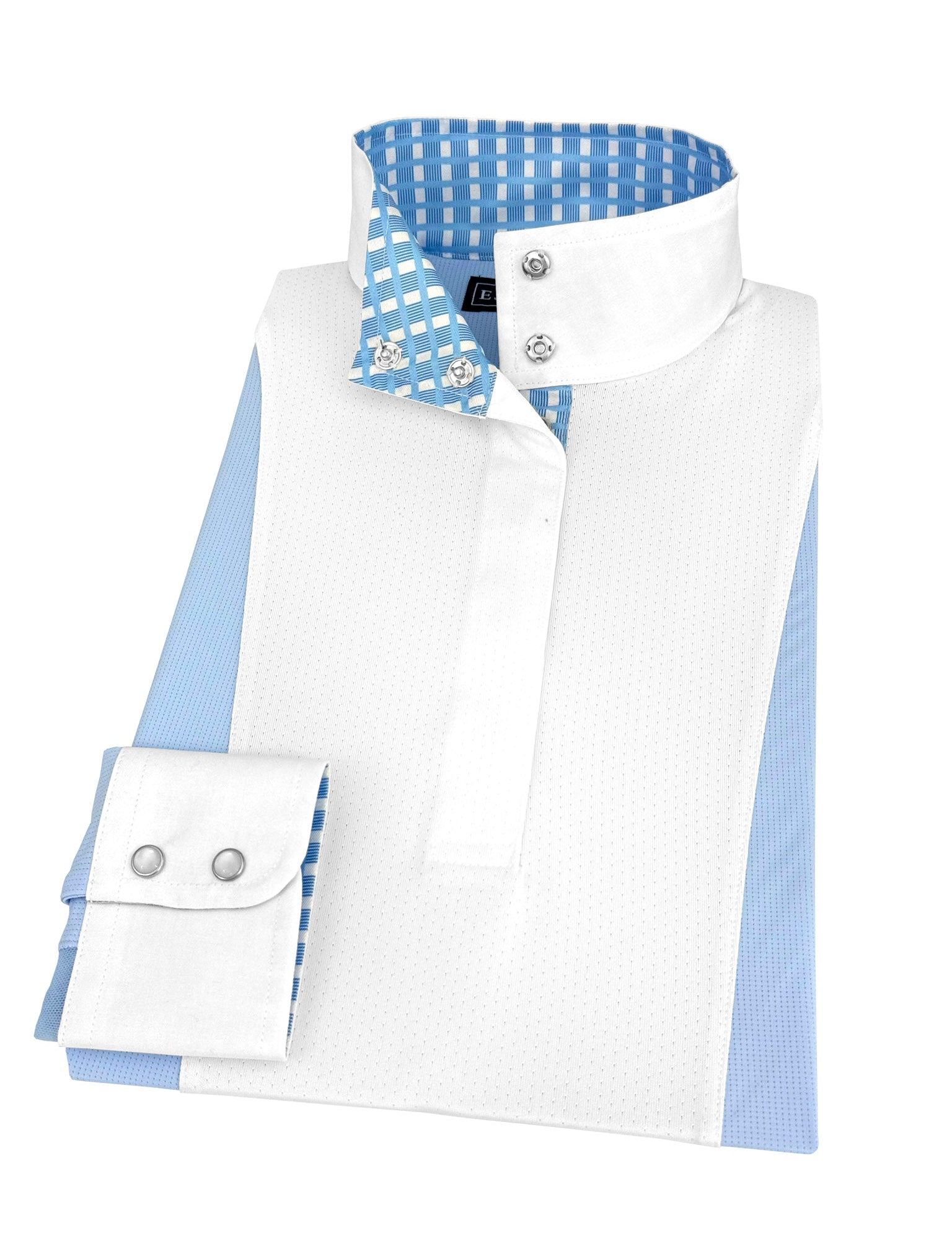 Essex Classics Girls "Luna II" Light Blue Long Sleeve Performance Show Shirt with Blue Checks Trim - Essex Classics - Equiluxe Tack