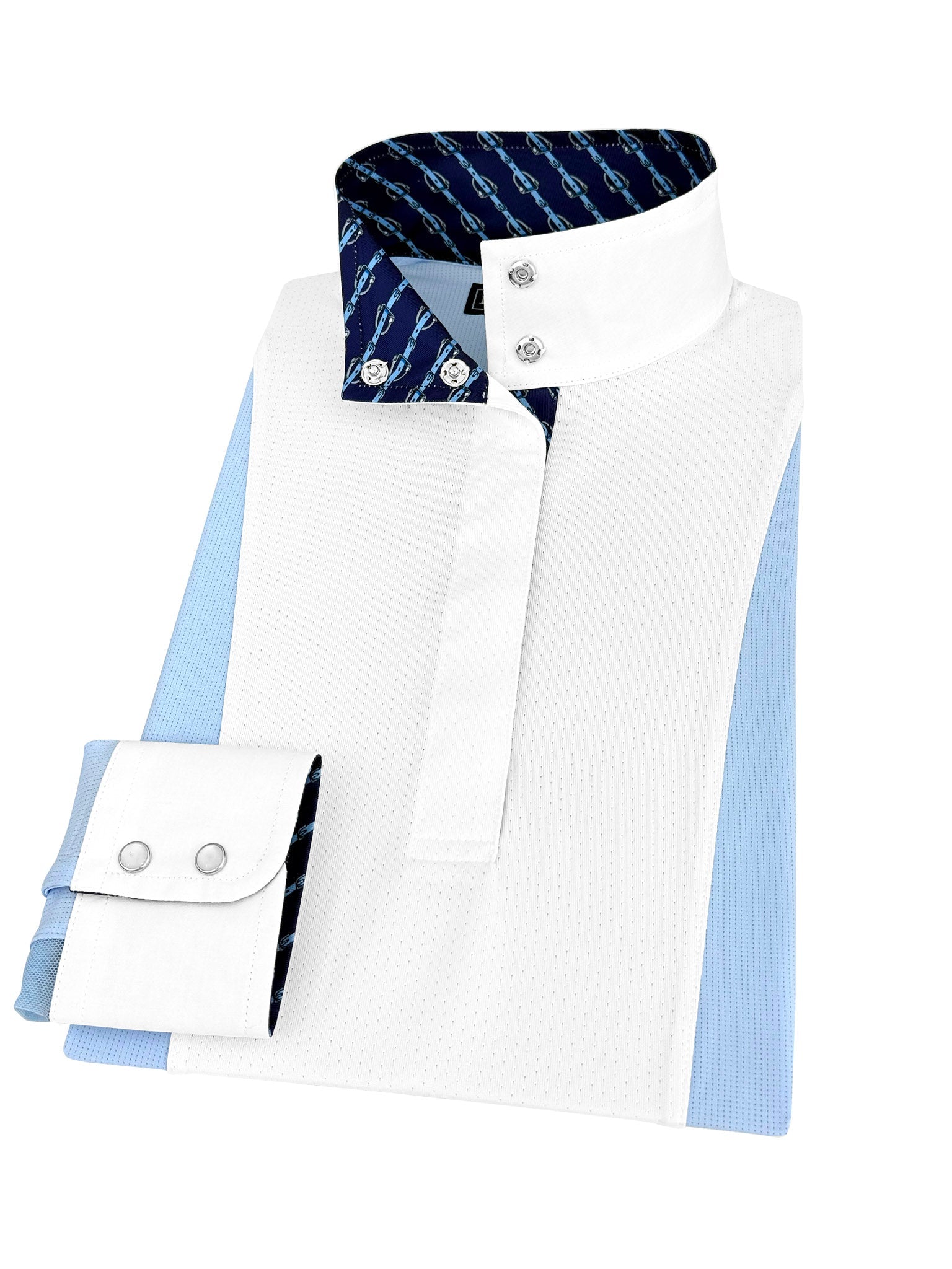 Essex Classics Girls "Luna II" Light Blue Long Sleeve Performance Show Shirt with Stirrups Trim - Essex Classics - Equiluxe Tack