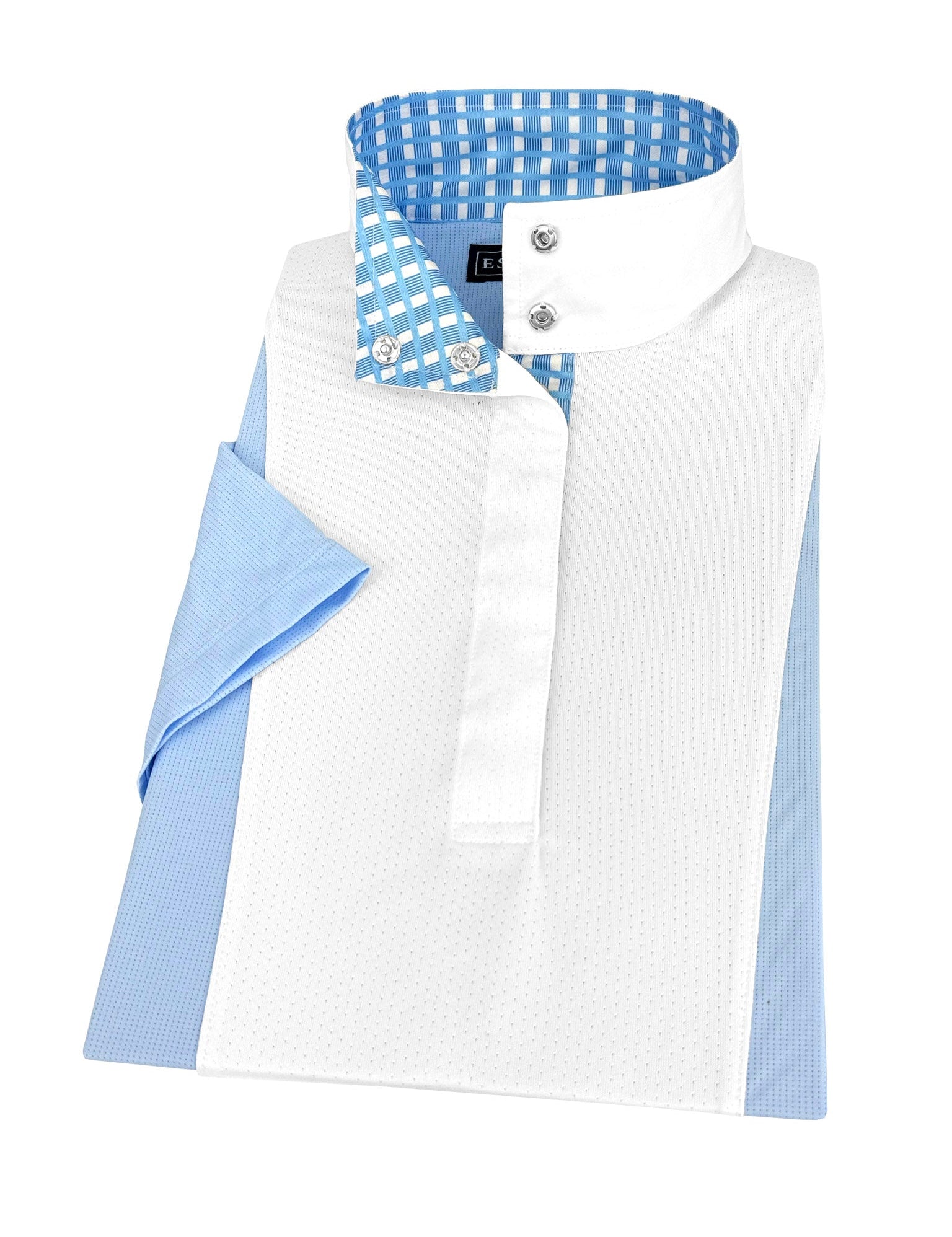 Essex Classics Girls "Luna II" Light Blue Short Sleeve Performance Show Shirt with Blue Checks Trim - Essex Classics - Equiluxe Tack