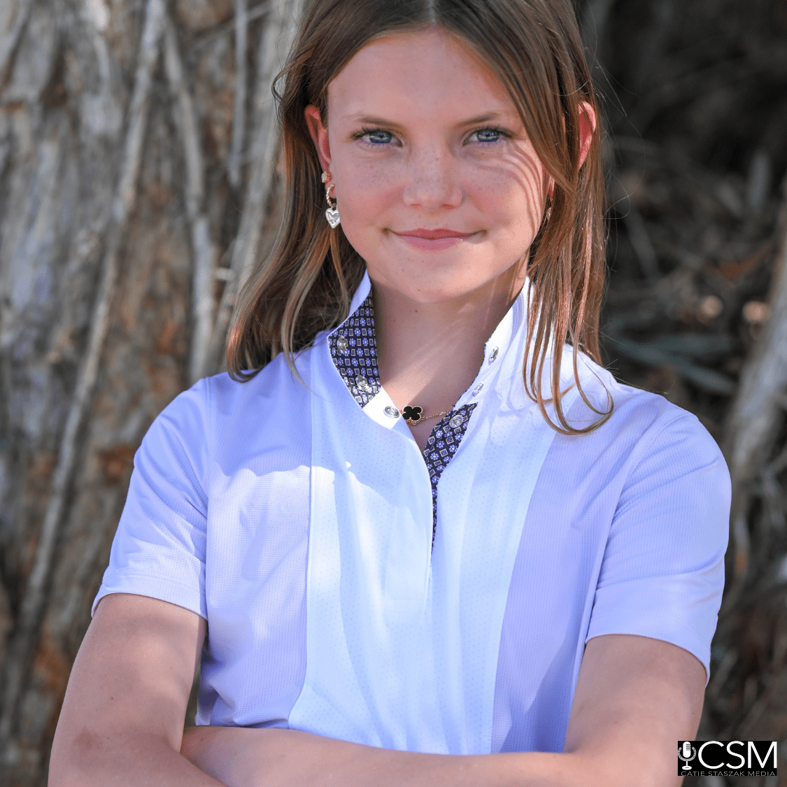 Essex Classics Girls "Luna II" Lilac Short Sleeve Performance Show Shirt with Diamond and Daisy Trim - Essex Classics - Equiluxe Tack