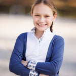 Essex Classics Girls "Luna II" Marine Blue with Blue Ribbon Winner Long Sleeve Performance Show Shirt - Essex Classics - Equiluxe Tack