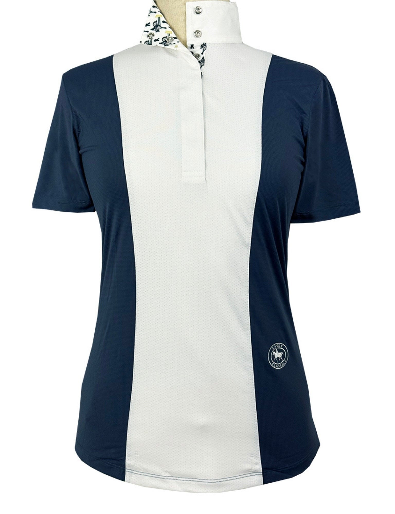 Essex Classics Girls "Luna II" Marine Blue with Blue Ribbon Winner Short Sleeve Performance Show Shirt - Equiluxe Tack