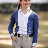 Essex Classics Girls "Luna II" Marine Blue with Golf Carts Long Sleeve Performance Show Shirt - Essex Classics - Equiluxe Tack