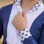 Essex Classics Girls "Luna II" Marine Blue with Golf Carts Long Sleeve Performance Show Shirt - Essex Classics - Equiluxe Tack