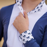 Essex Classics Girls "Luna II" Marine Blue with Golf Carts Long Sleeve Performance Show Shirt - Essex Classics - Equiluxe Tack