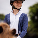 Essex Classics Girls "Luna II" Marine Blue with Woof & Whimsy Long Sleeve Performance Show Shirt - Equiluxe Tack