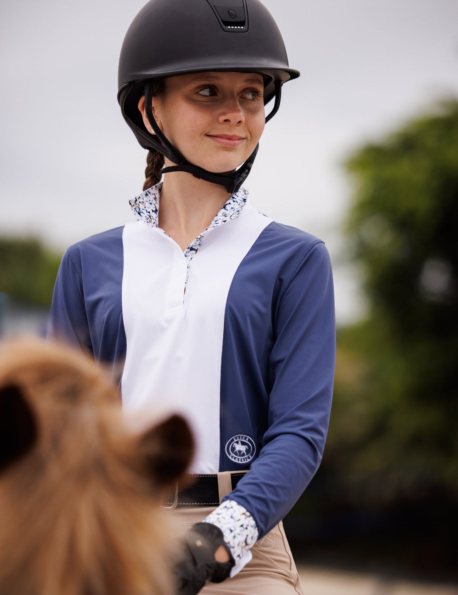 Essex Classics Girls "Luna II" Marine Blue with Woof & Whimsy Long Sleeve Performance Show Shirt - Equiluxe Tack