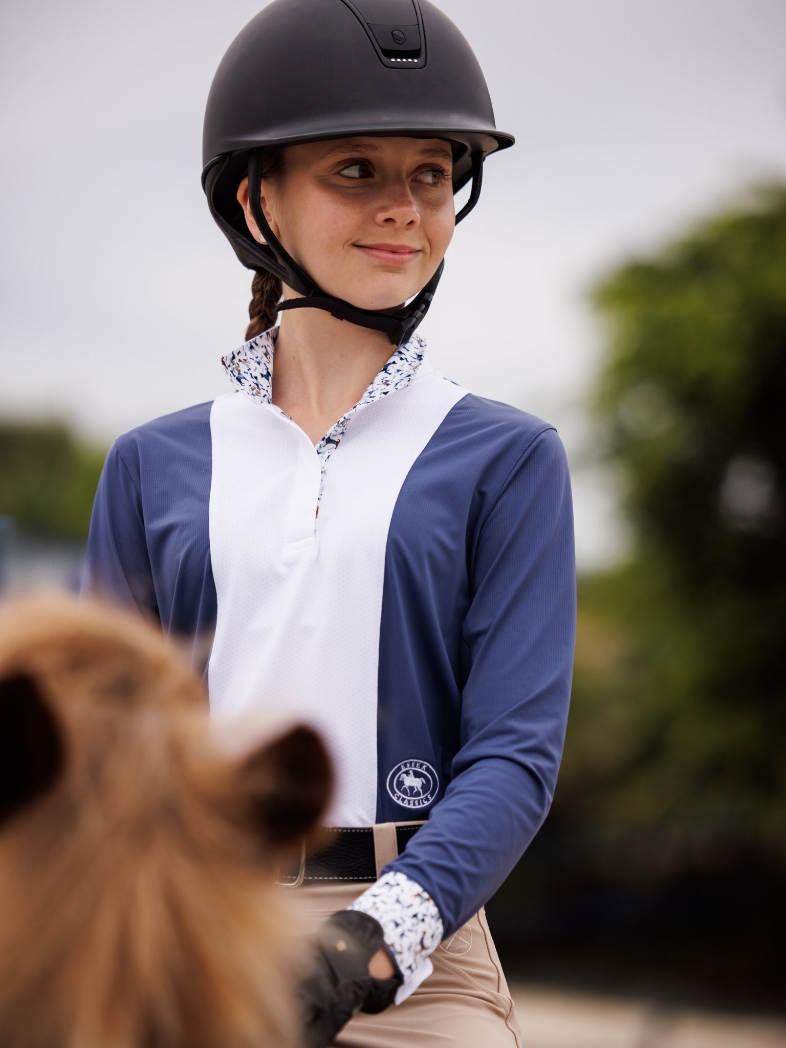 Essex Classics Girls "Luna II" Marine Blue with Woof & Whimsy Long Sleeve Performance Show Shirt - Equiluxe Tack