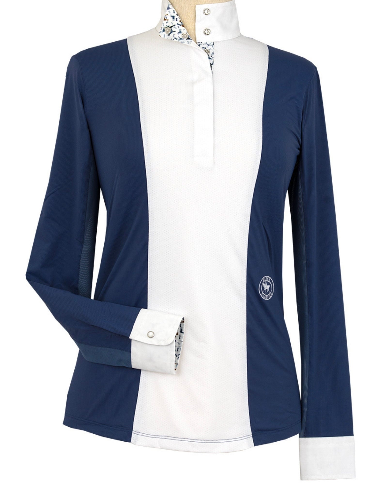 Essex Classics Girls "Luna II" Marine Blue with Woof & Whimsy Long Sleeve Performance Show Shirt - Equiluxe Tack