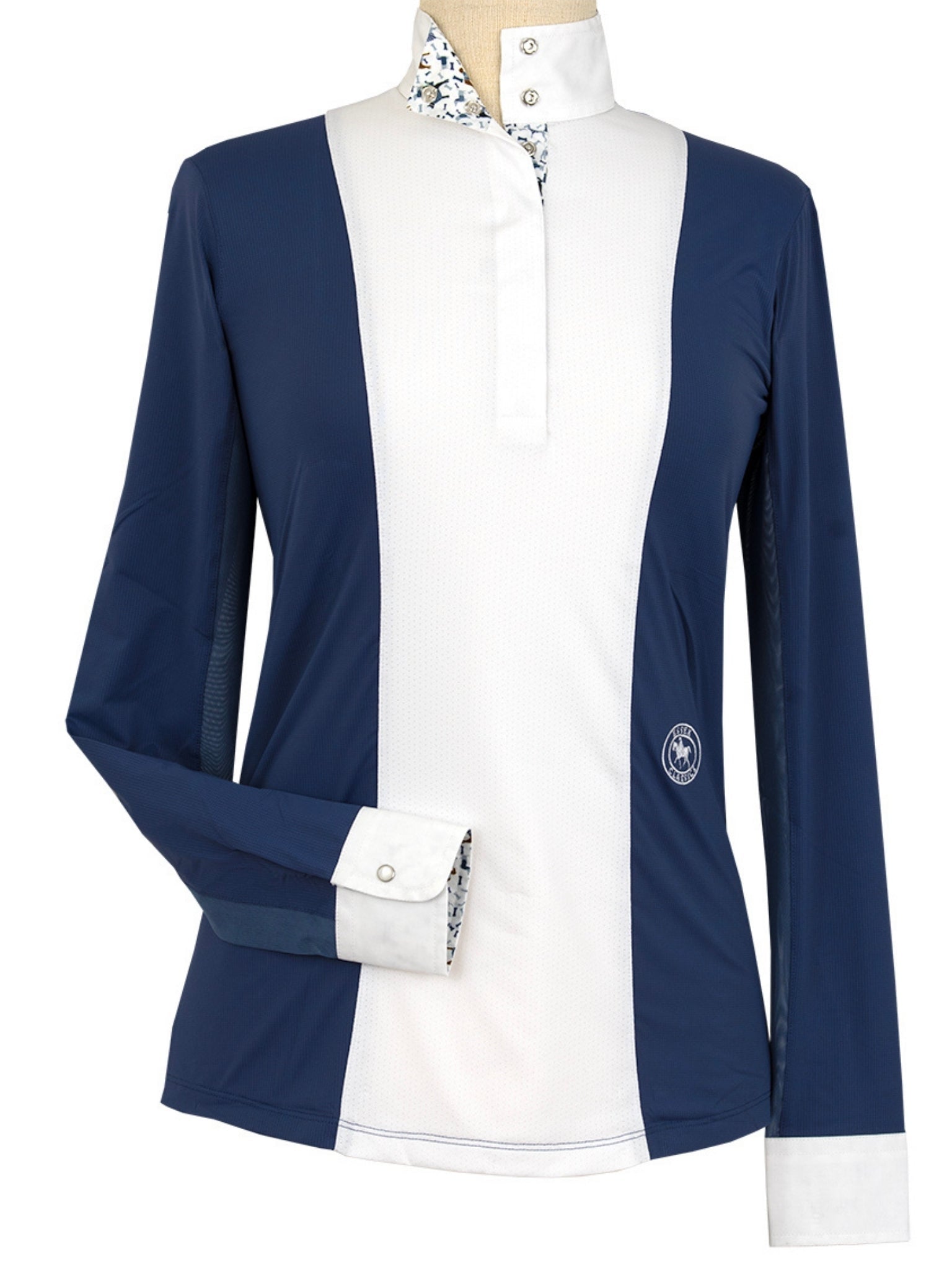 Essex Classics Girls "Luna II" Marine Blue with Woof & Whimsy Long Sleeve Performance Show Shirt - Equiluxe Tack