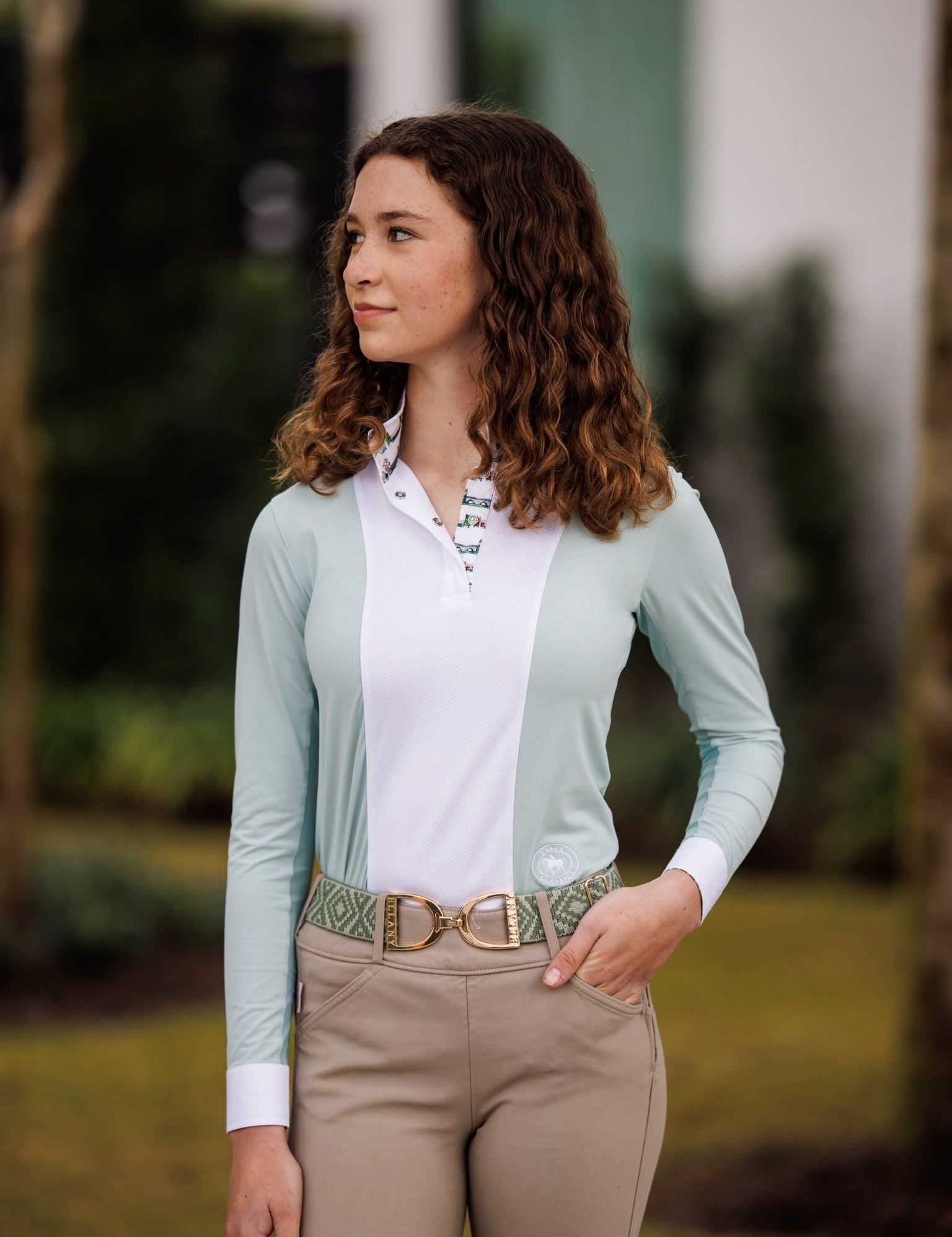 Essex Classics Girls "Luna II" Seafoam with Hunter Derby Long Sleeve Performance Show Shirt - Essex Classics - Equiluxe Tack