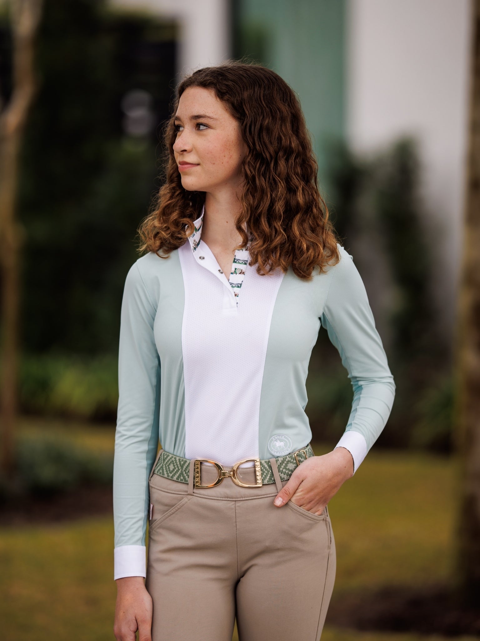 Essex Classics Girls "Luna II" Seafoam with Hunter Derby Long Sleeve Performance Show Shirt - Essex Classics - Equiluxe Tack