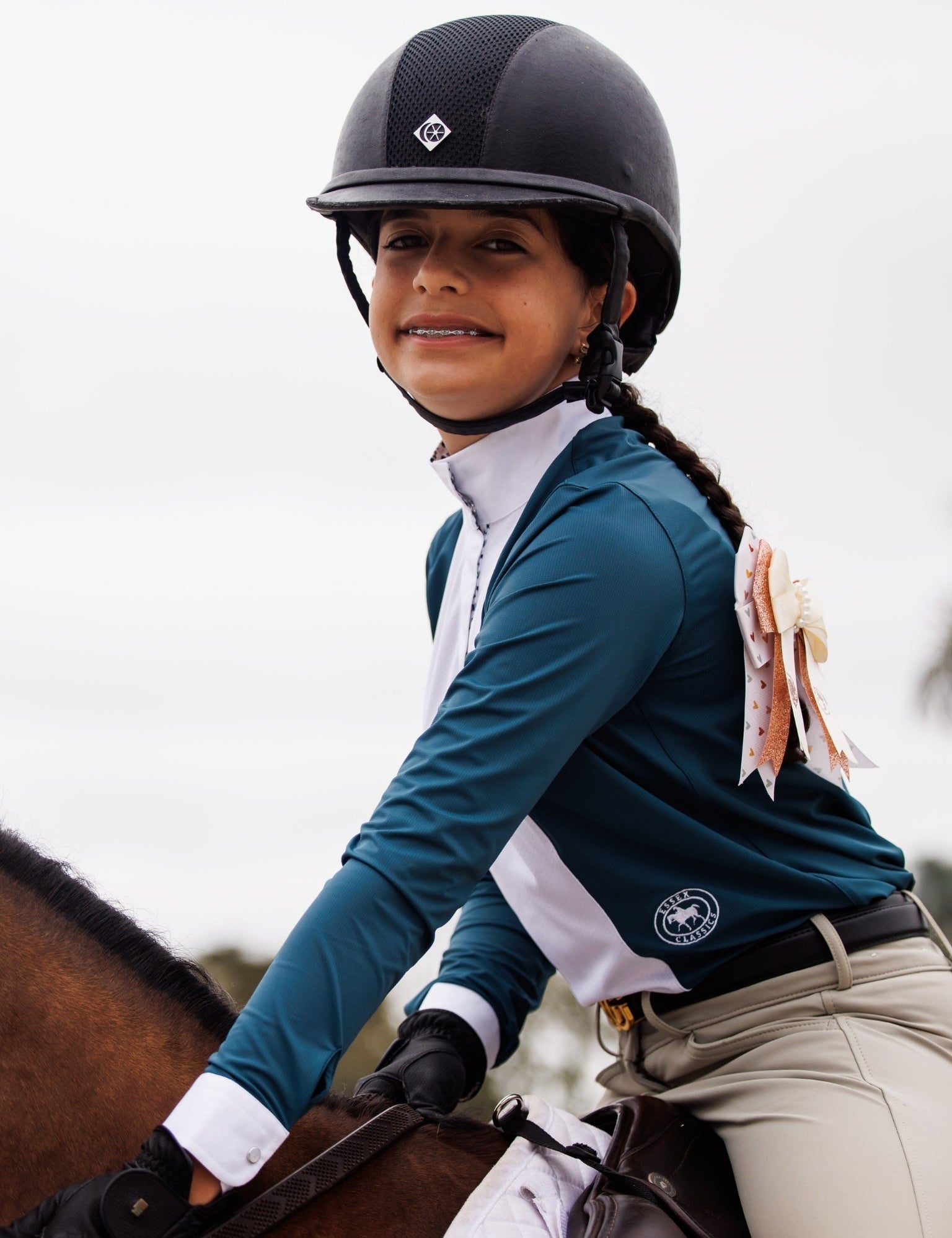 Essex Classics Girls "Luna II" Teal with Cozy Crew Long Sleeve Performance Show Shirt - Equiluxe Tack