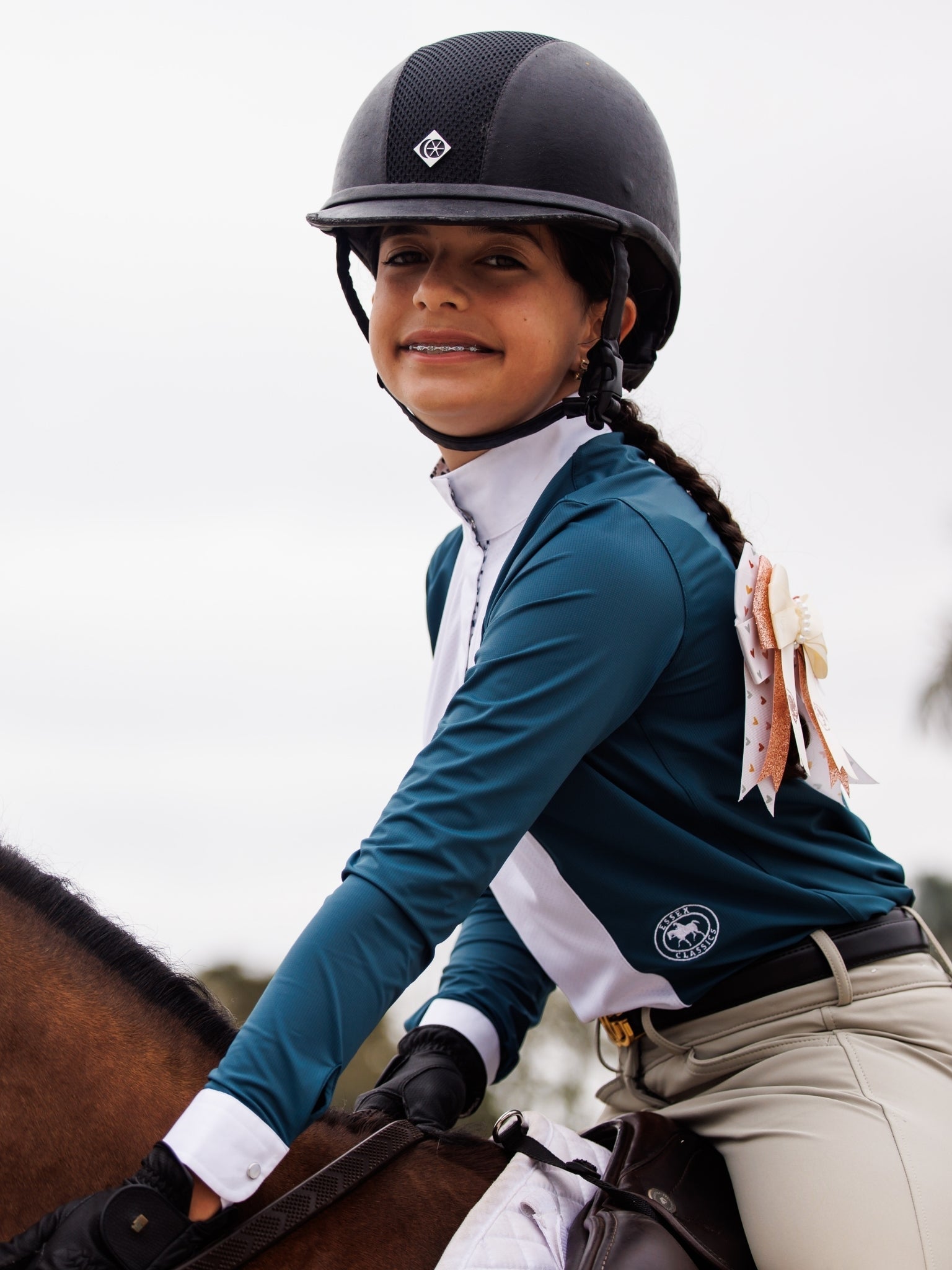 Essex Classics Girls "Luna II" Teal with Cozy Crew Long Sleeve Performance Show Shirt - Equiluxe Tack