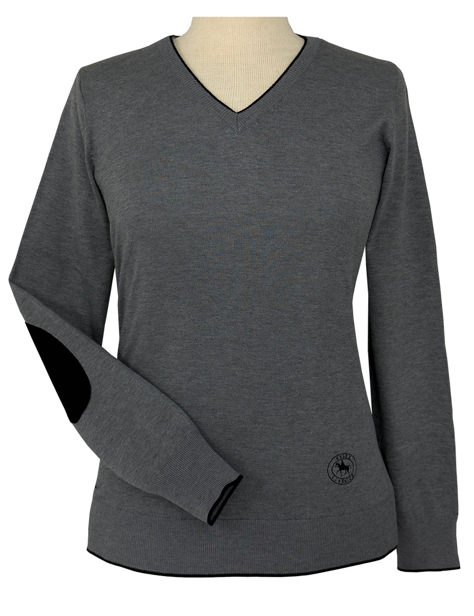 Essex Classics Grey with Black Trey V - Neck Sweater - Essex Classics - Equiluxe Tack