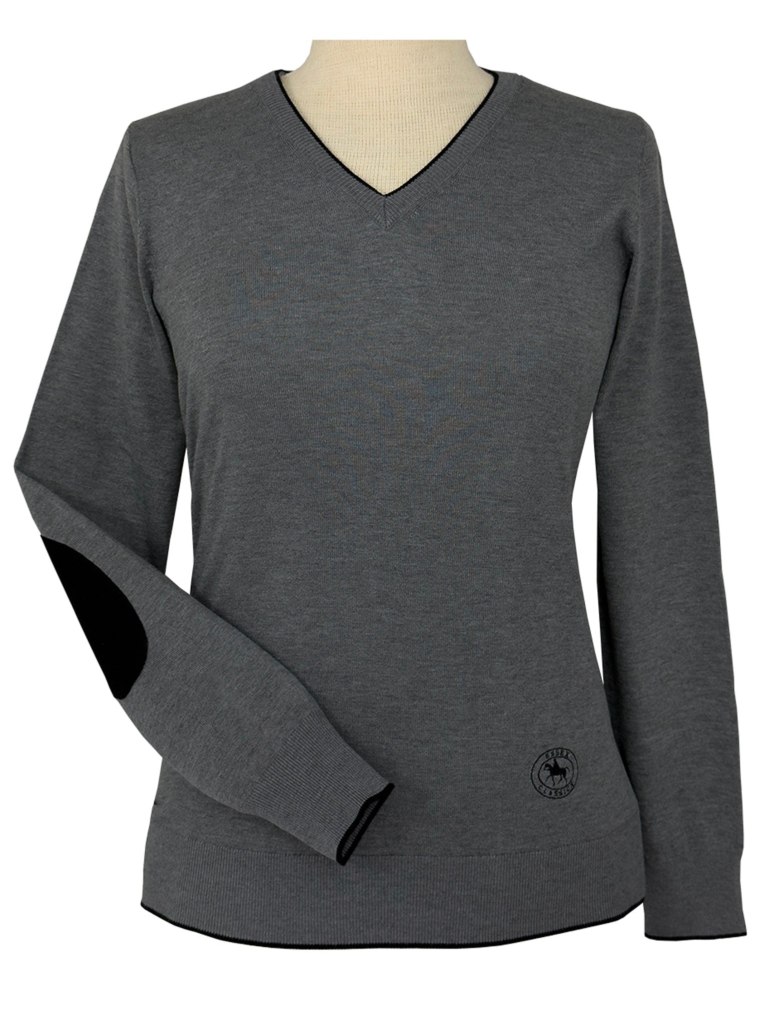 Essex Classics Grey with Black Trey V - Neck Sweater - Essex Classics - Equiluxe Tack