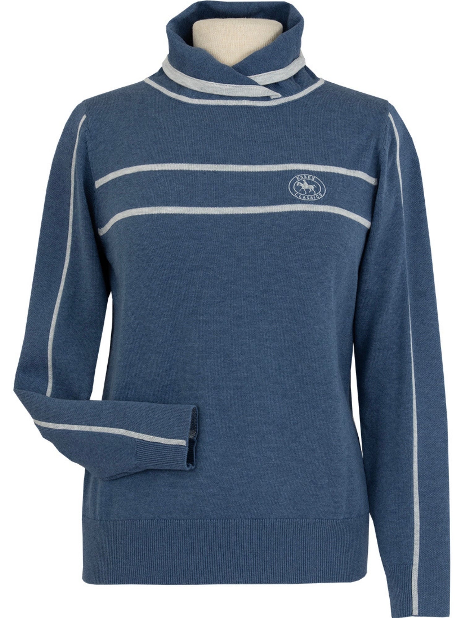 Essex Classics Hampton Sweater - Dusty Blue & Light Grey - Equiluxe Tack