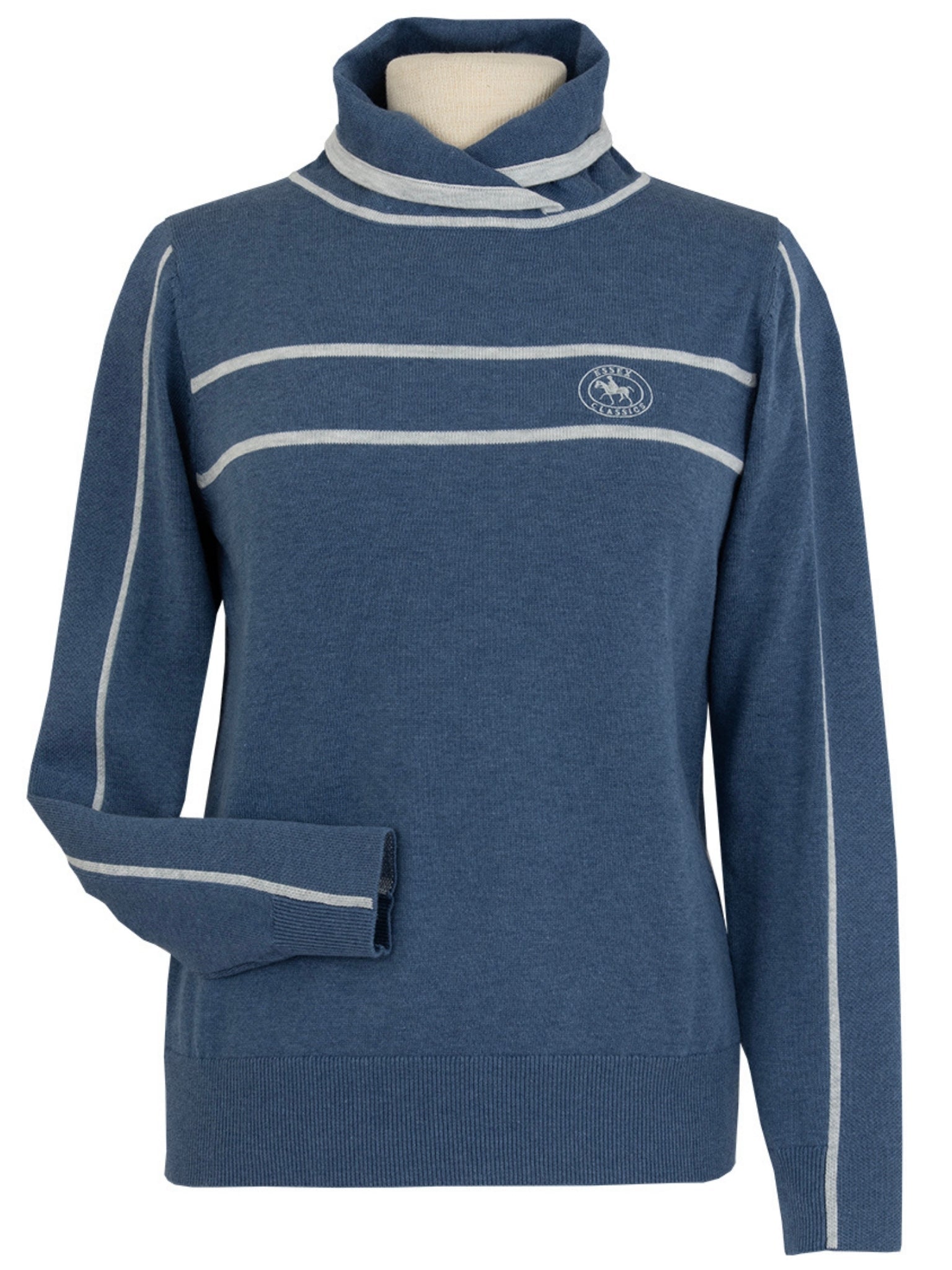 Essex Classics Hampton Sweater - Dusty Blue & Light Grey - Equiluxe Tack