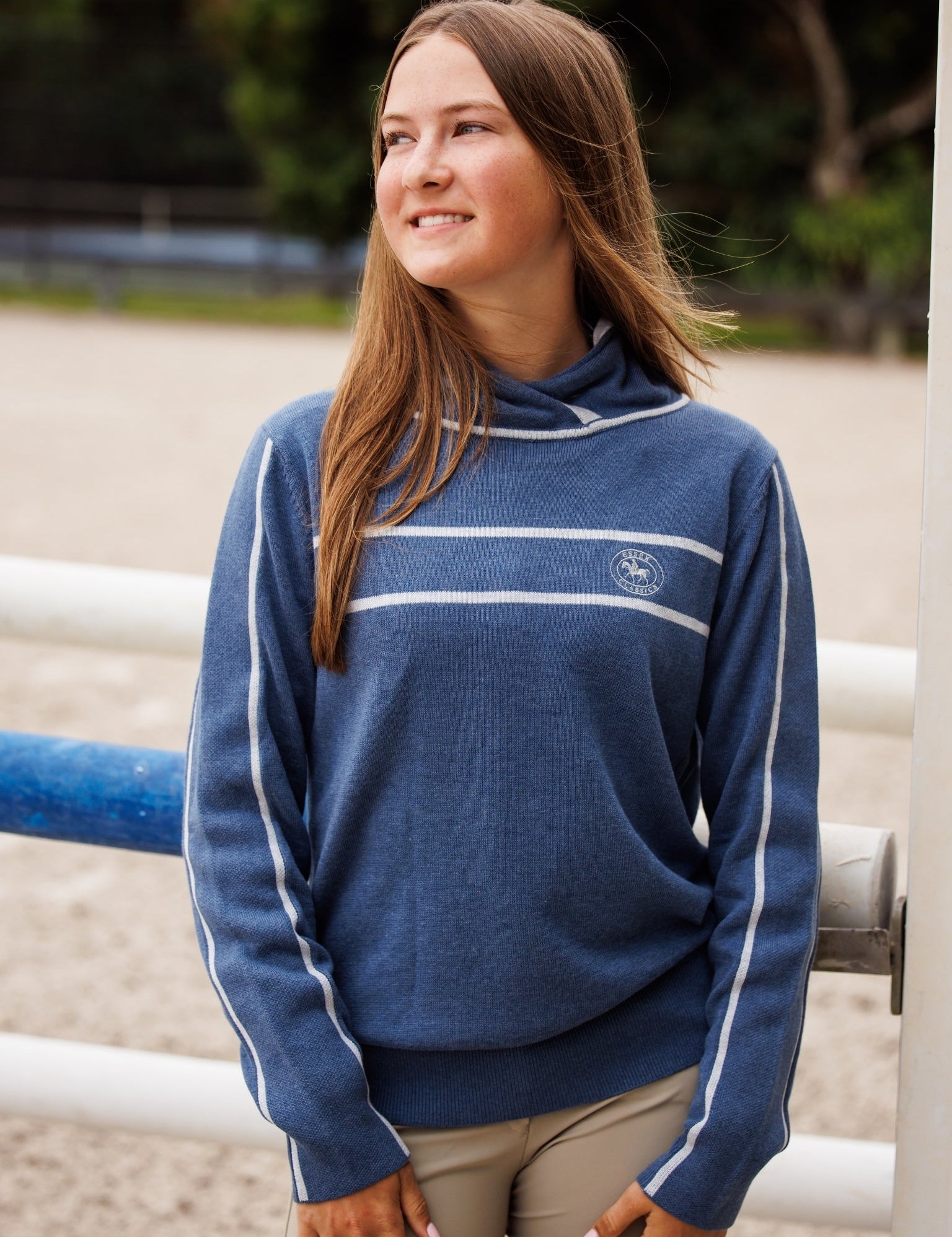 Essex Classics Hampton Sweater - Dusty Blue & Light Grey - Equiluxe Tack