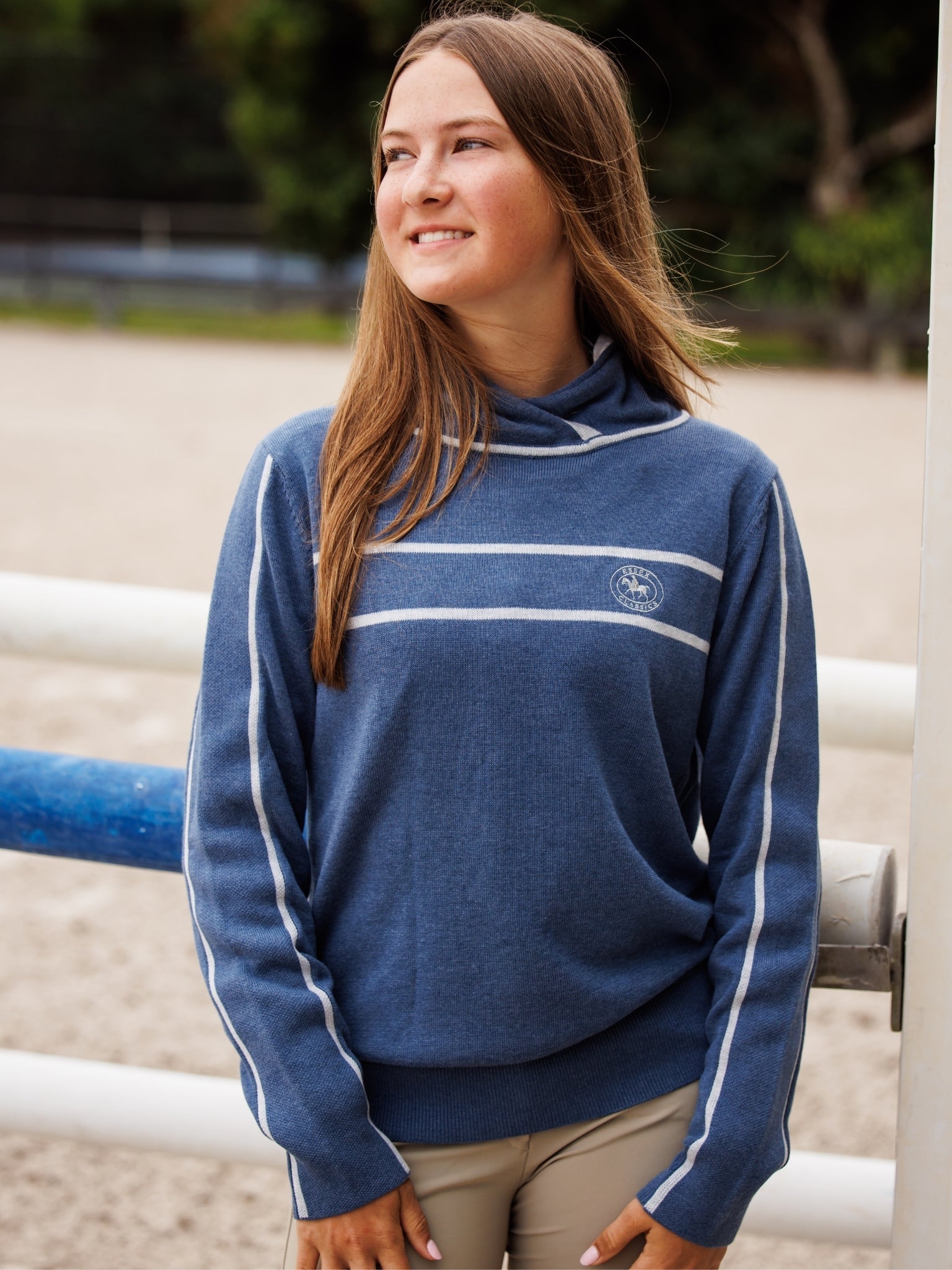 Essex Classics Hampton Sweater - Dusty Blue & Light Grey - Equiluxe Tack
