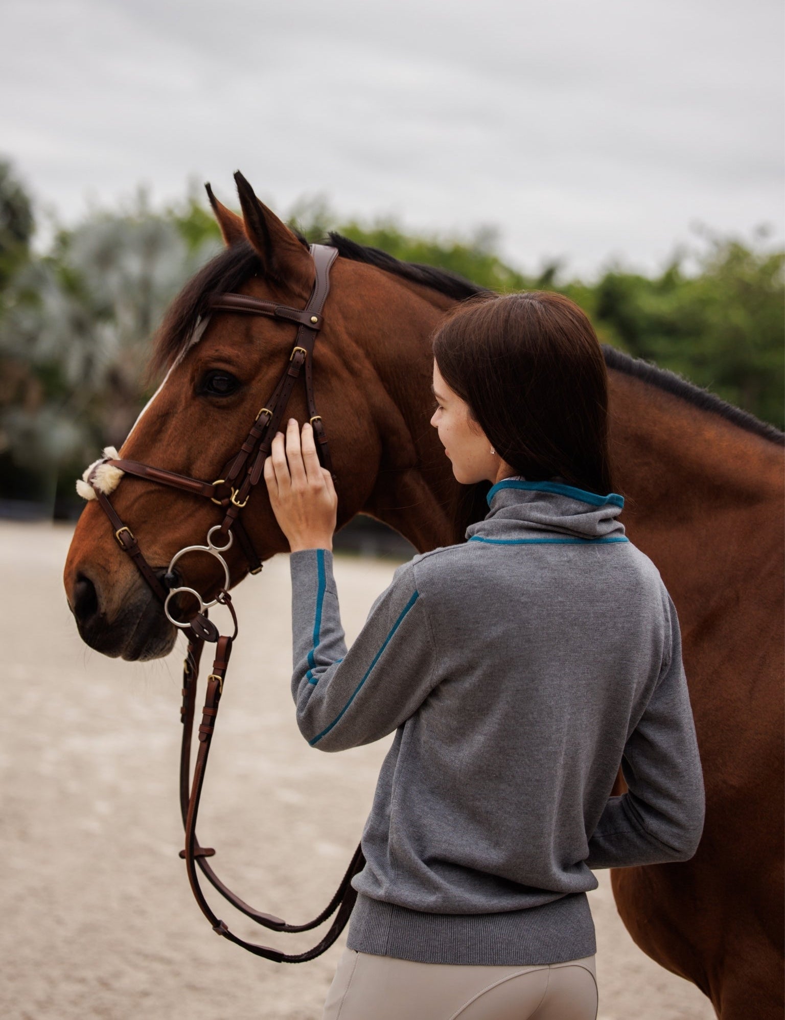 Essex Classics Hampton Sweater - Grey & Teal - Equiluxe Tack
