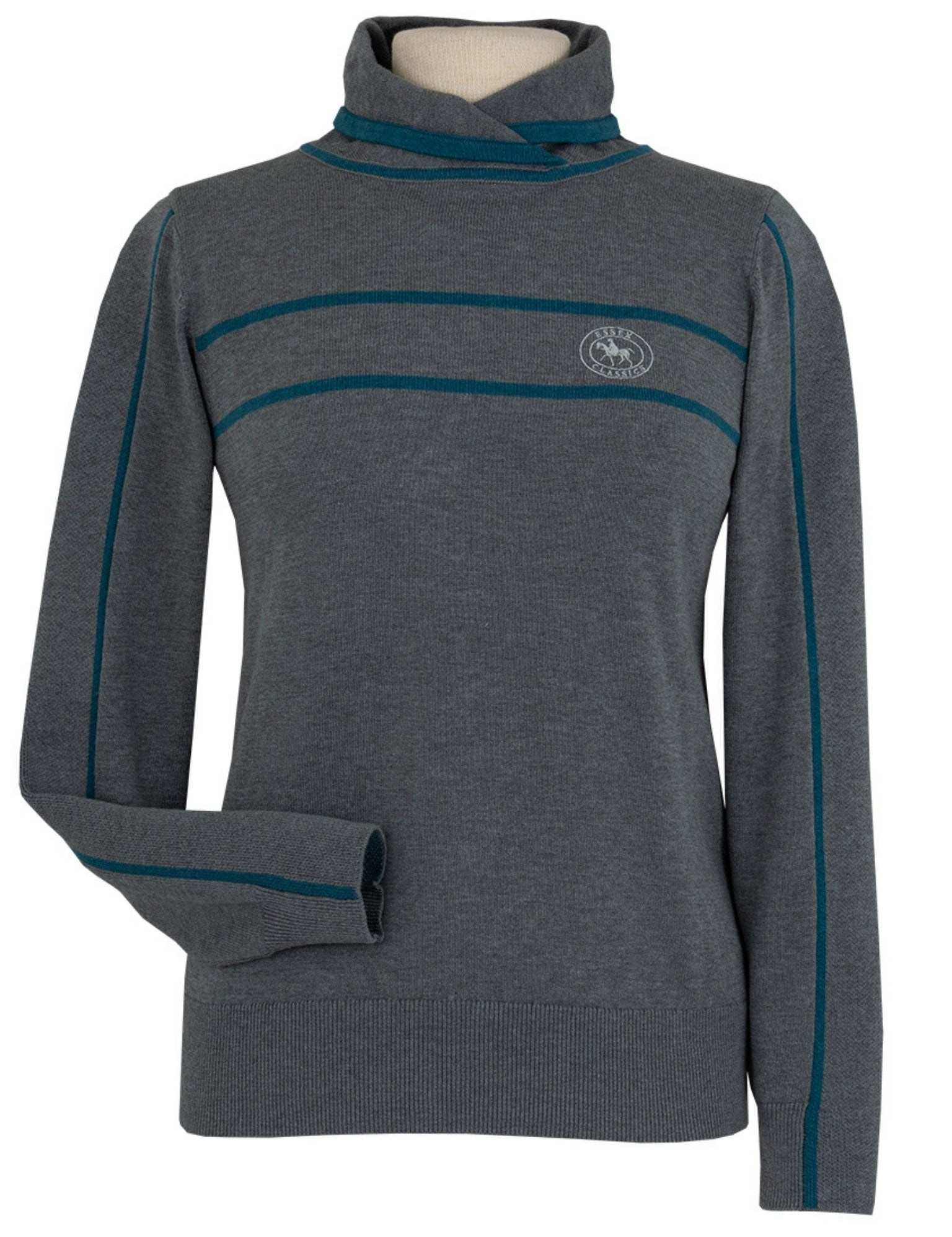 Essex Classics Hampton Sweater - Grey & Teal - Equiluxe Tack