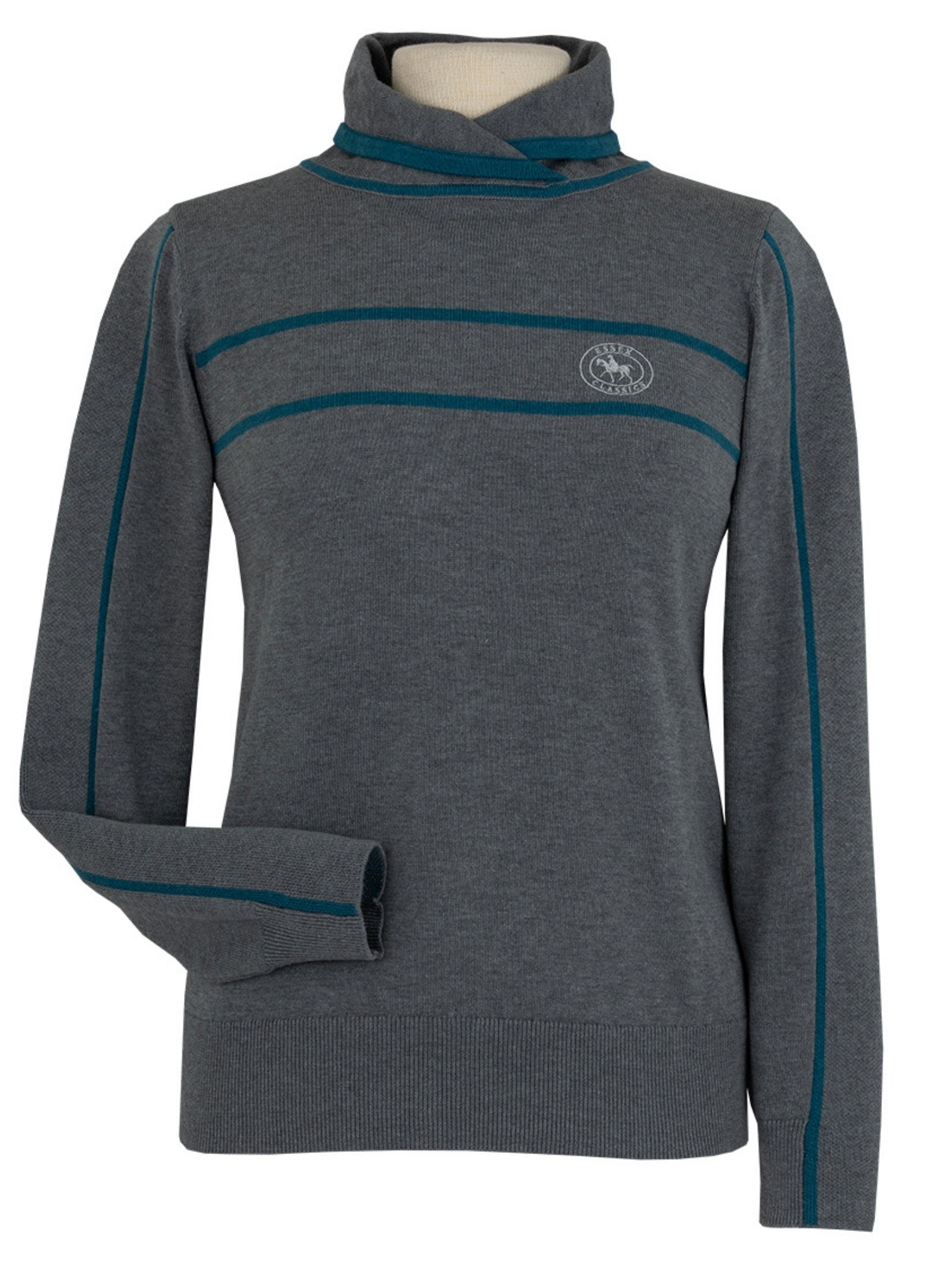 Essex Classics Hampton Sweater - Grey & Teal - Equiluxe Tack
