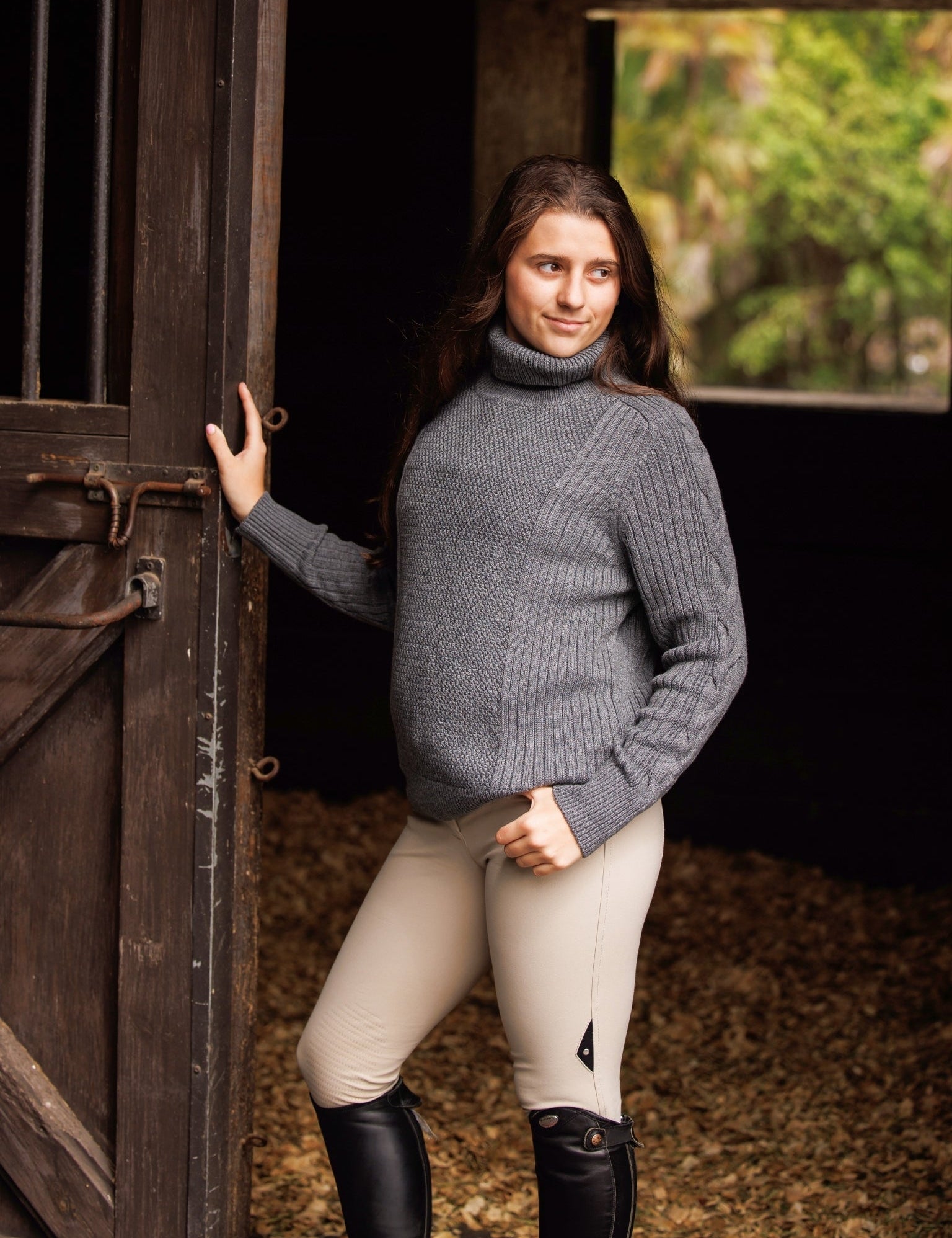 Essex Classics Laced Rein Cable Knit Sweater - Charcoal - Equiluxe Tack