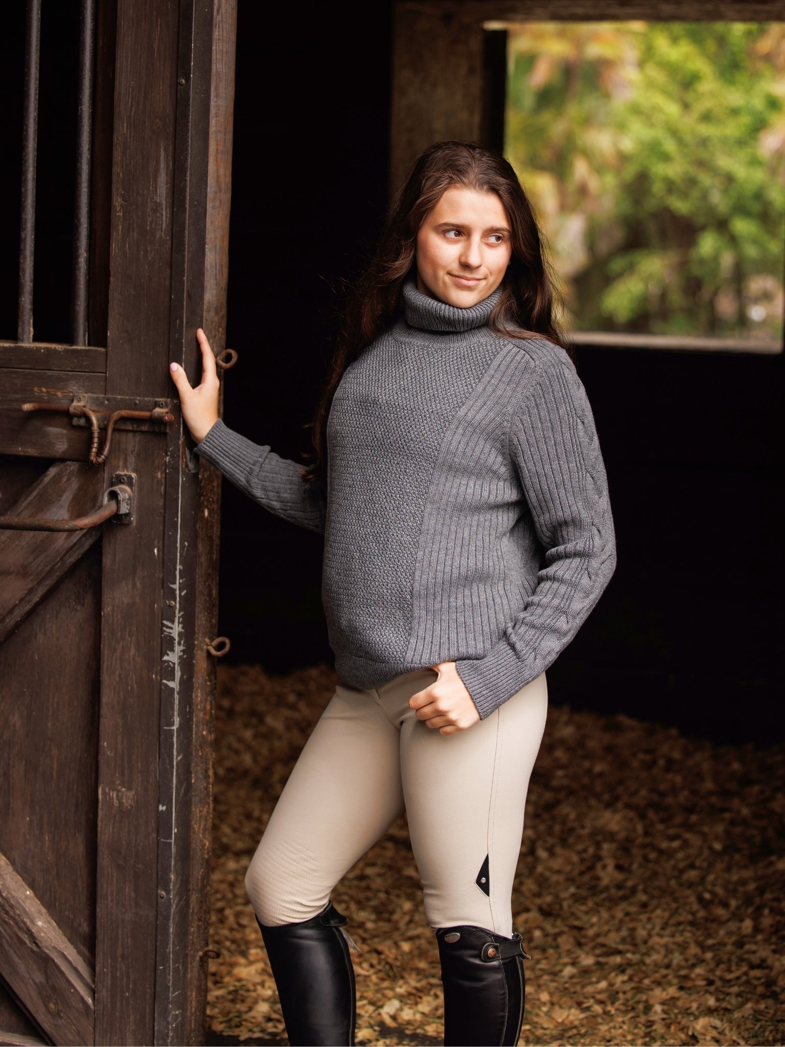 Essex Classics Laced Rein Cable Knit Sweater - Charcoal - Equiluxe Tack