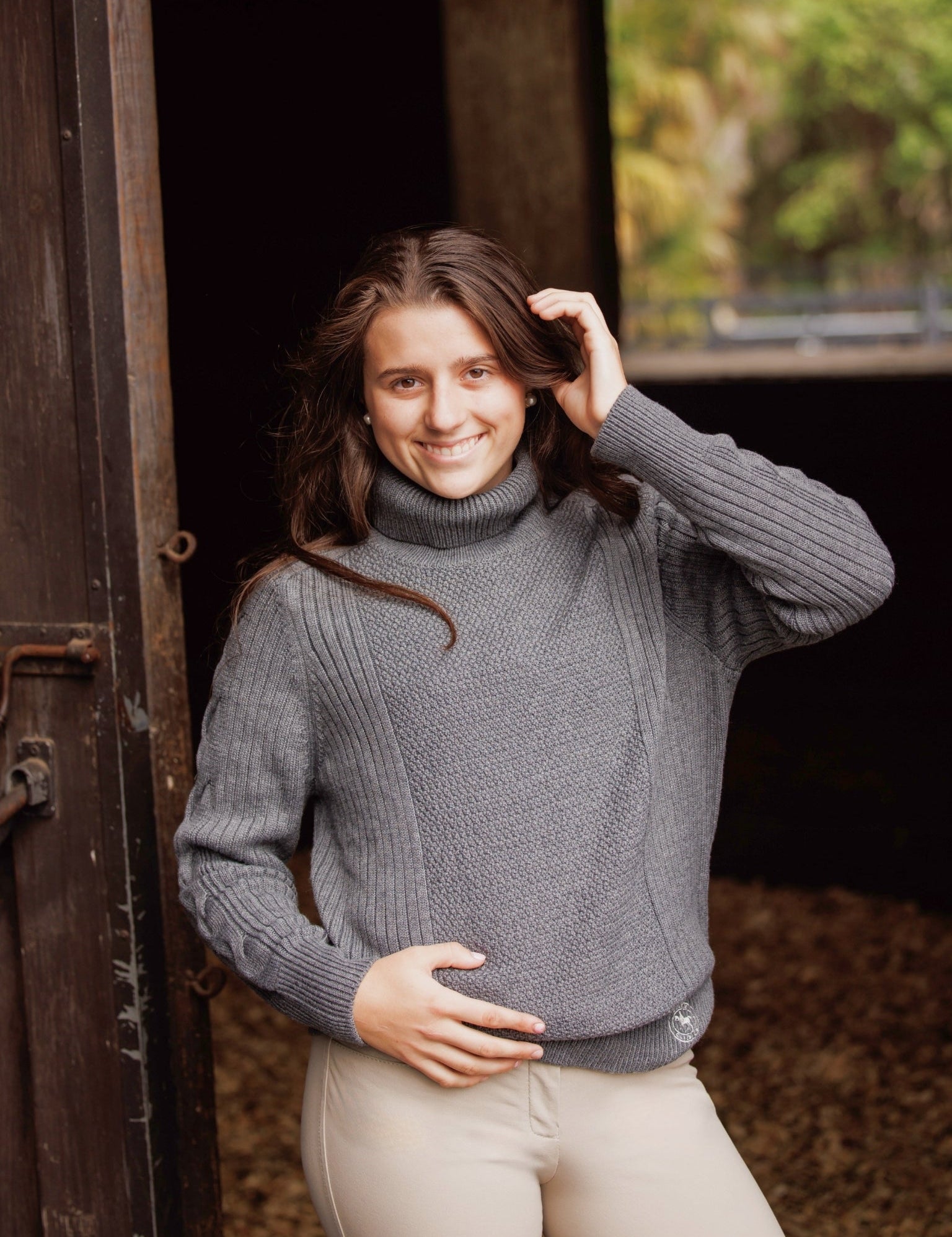 Essex Classics Laced Rein Cable Knit Sweater - Charcoal - Equiluxe Tack