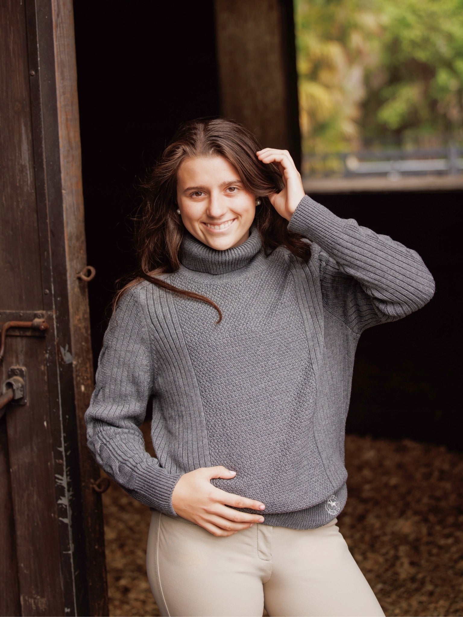Essex Classics Laced Rein Cable Knit Sweater - Charcoal - Equiluxe Tack